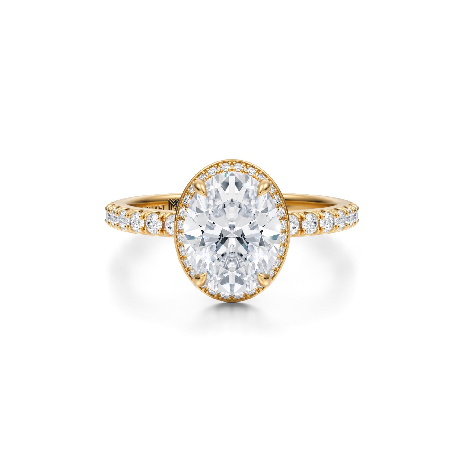 Oval Knife Edge Halo With Pave Ring (3.20 Carat E-VVS2) - Michael Gabriels