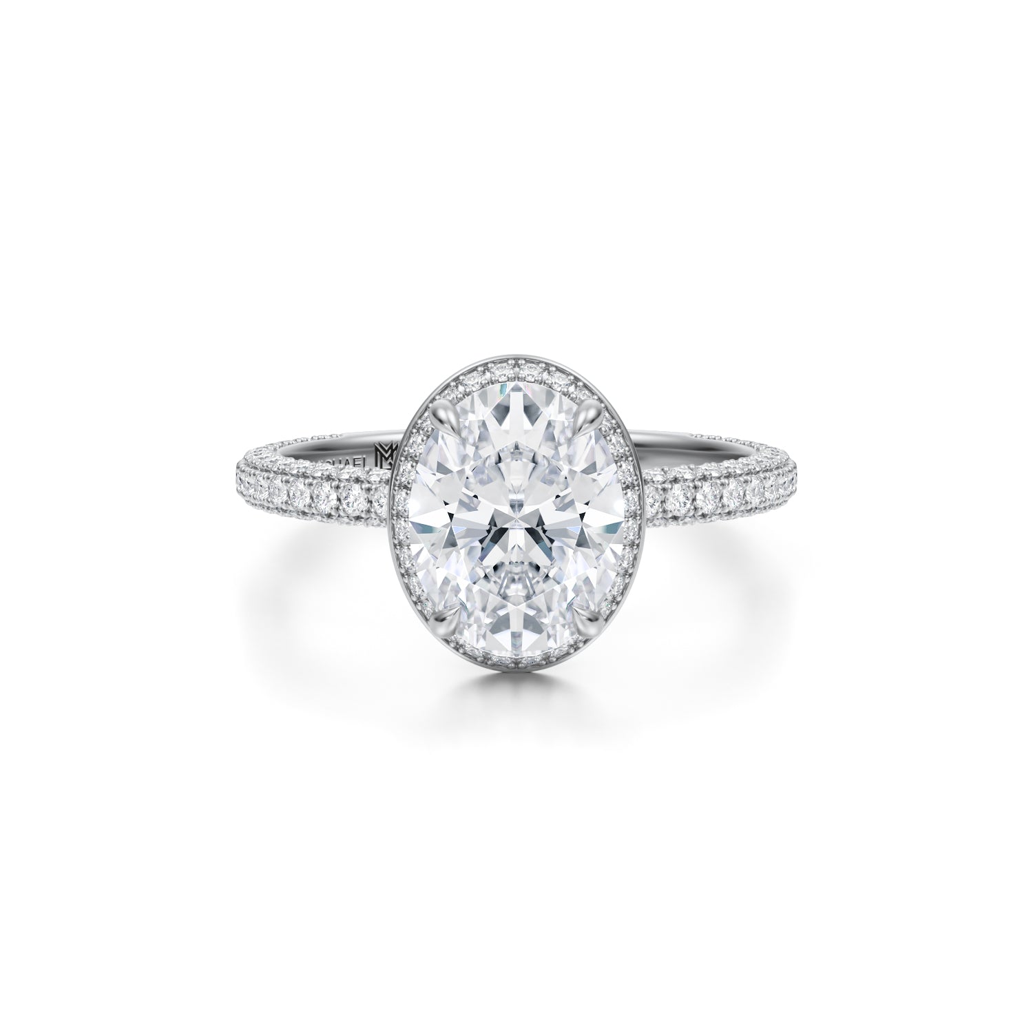 Oval Knife Edge Halo With Trio Pave Ring (2.70 Carat F-VS1) - Michael Gabriels