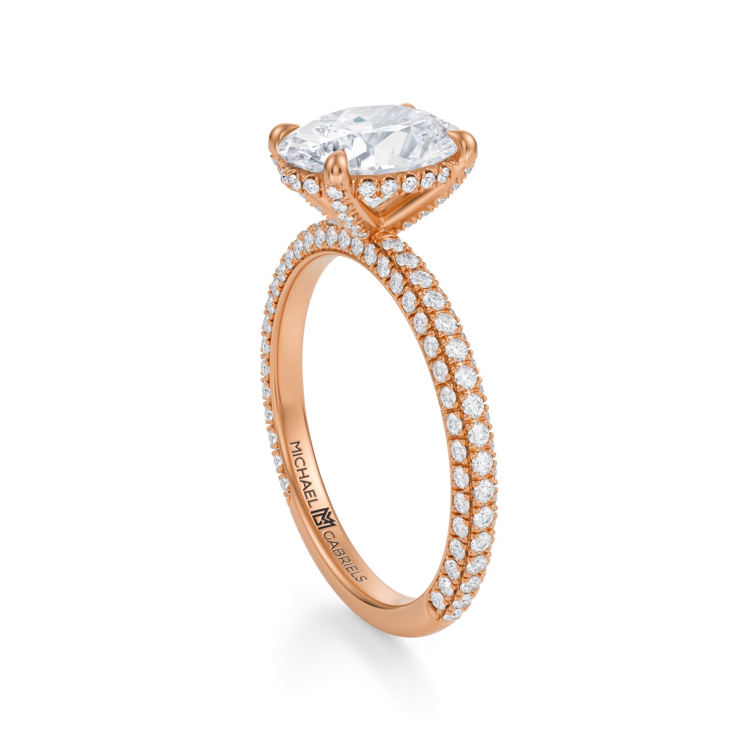 Oval Pave Basket With Trio Pave Ring (3.00 Carat E-VVS2) - Michael Gabriels