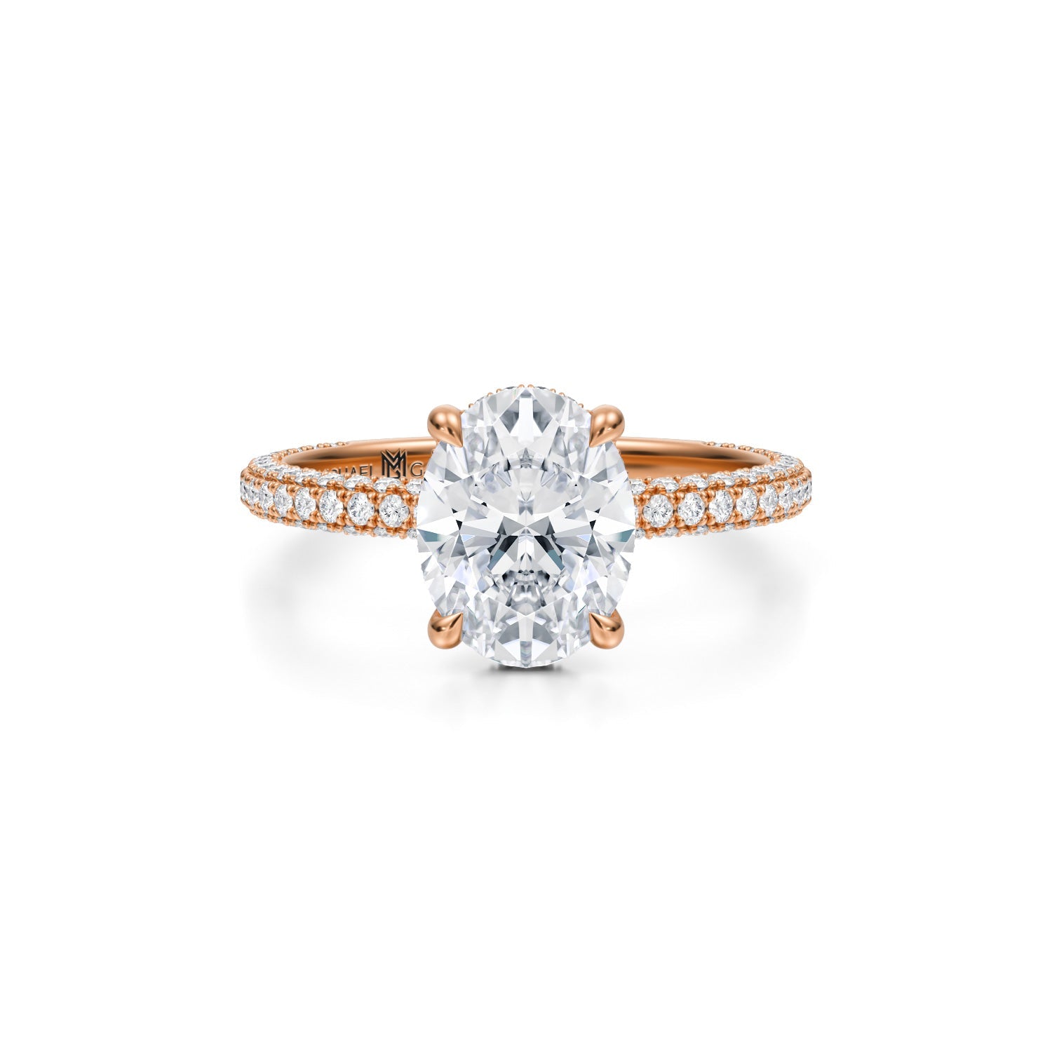 Oval Pave Basket With Trio Pave Ring (3.00 Carat F-VS1) - Michael Gabriels