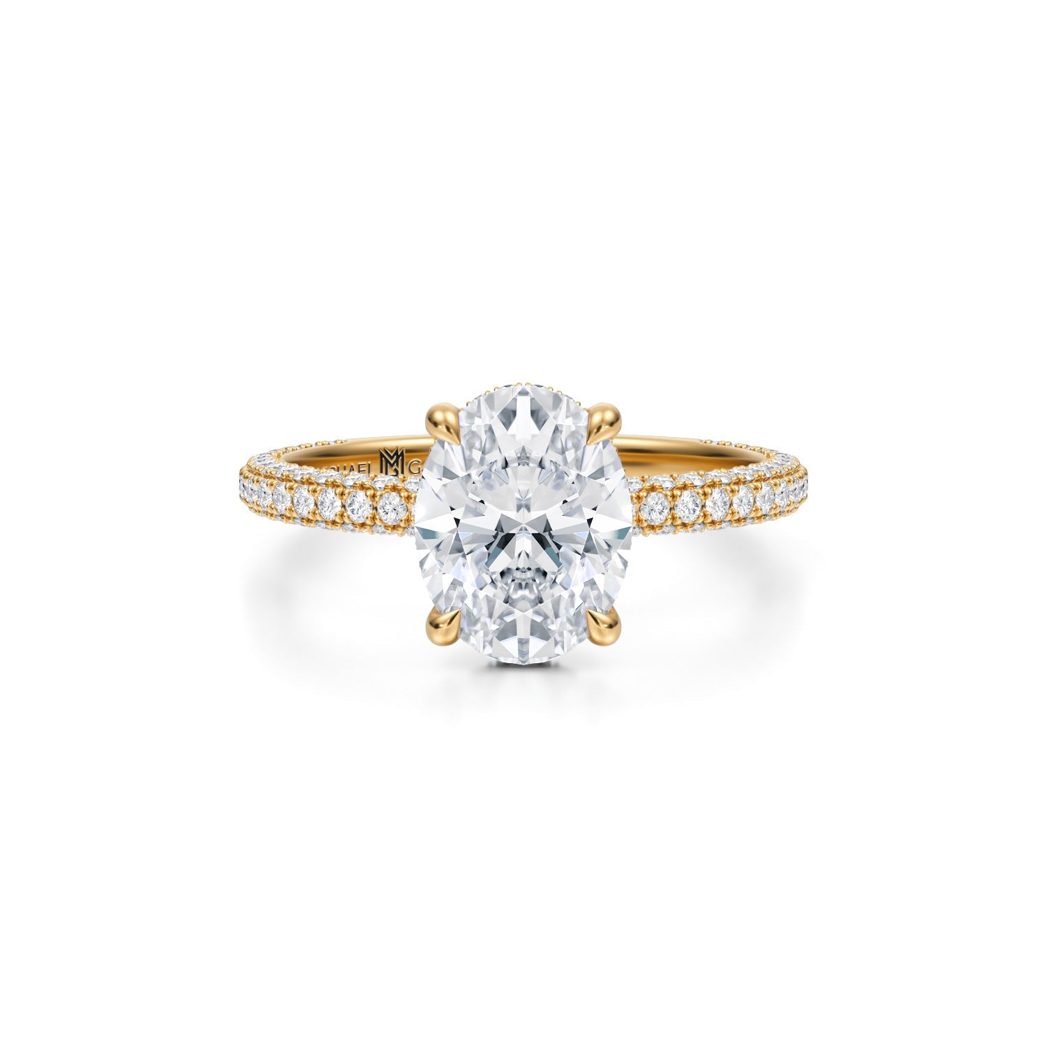 Oval Pave Basket With Trio Pave Ring (3.20 Carat F-VVS2) - Michael Gabriels