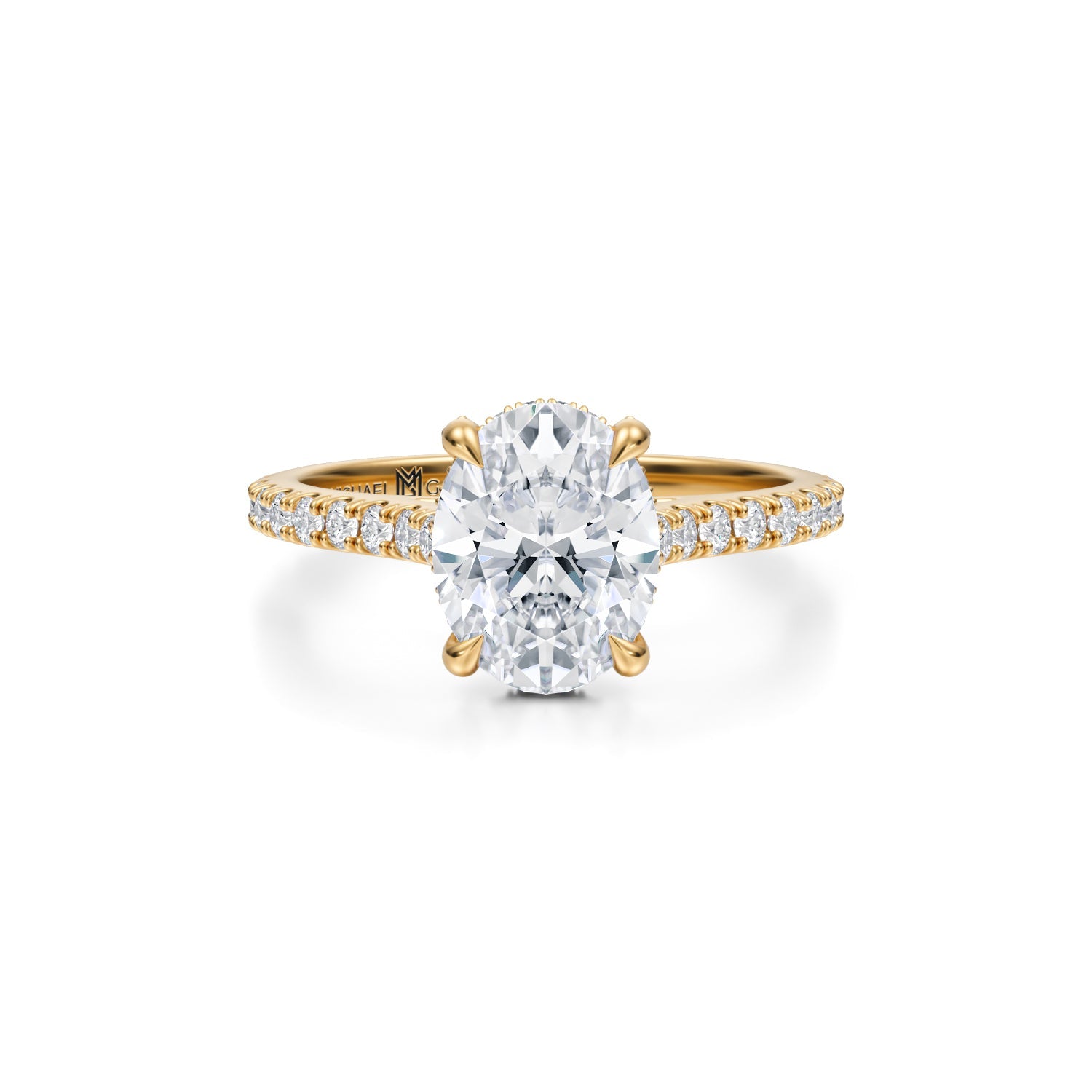 Oval Pave Cathedral Ring With Pave Basket (2.00 Carat F-VS1) - Michael Gabriels
