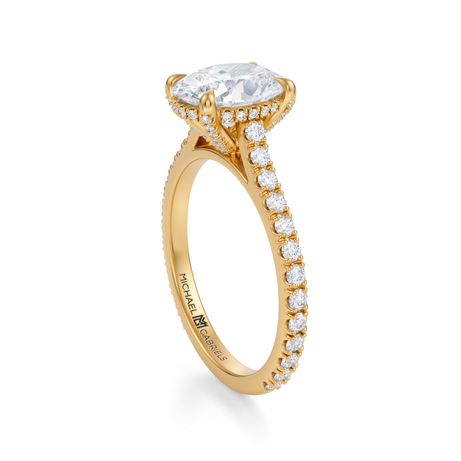 Oval Pave Cathedral Ring With Pave Basket (2.40 Carat F-VS1) - Michael Gabriels