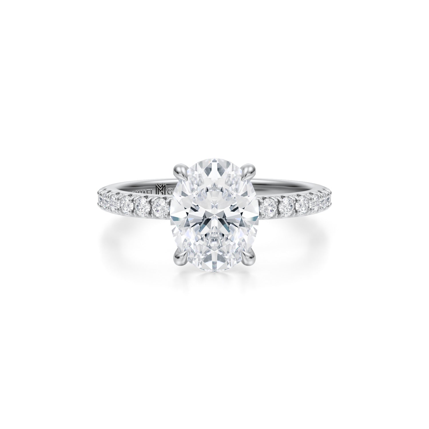 Oval Pave Ring With Pave Prongs (3.00 Carat D-VS1) - Michael Gabriels