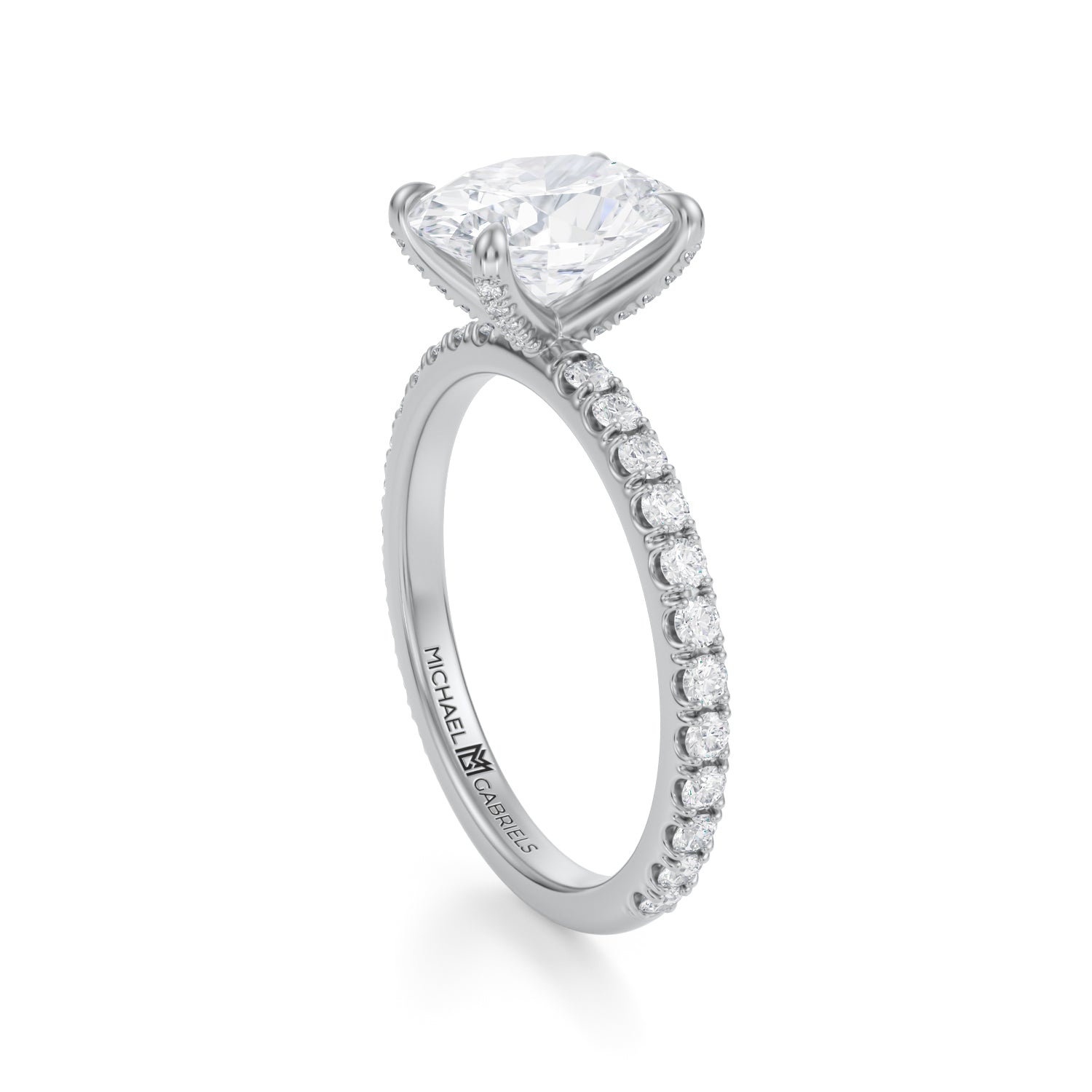 Oval Pave Ring With Pave Prongs (3.40 Carat F-VVS2) - Michael Gabriels