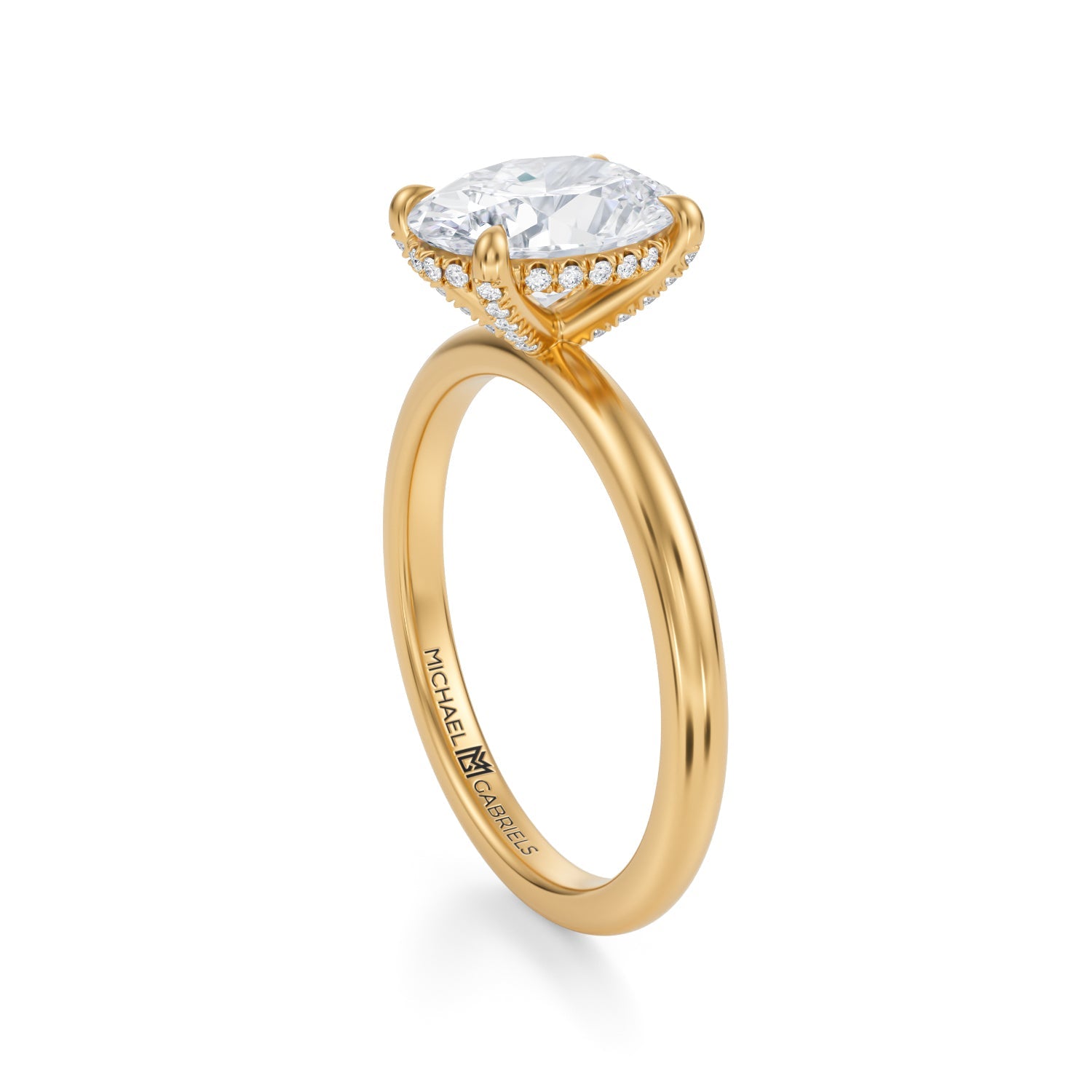 Oval Solitaire Ring With Pave Basket (2.50 Carat G-VS1) - Michael Gabriels