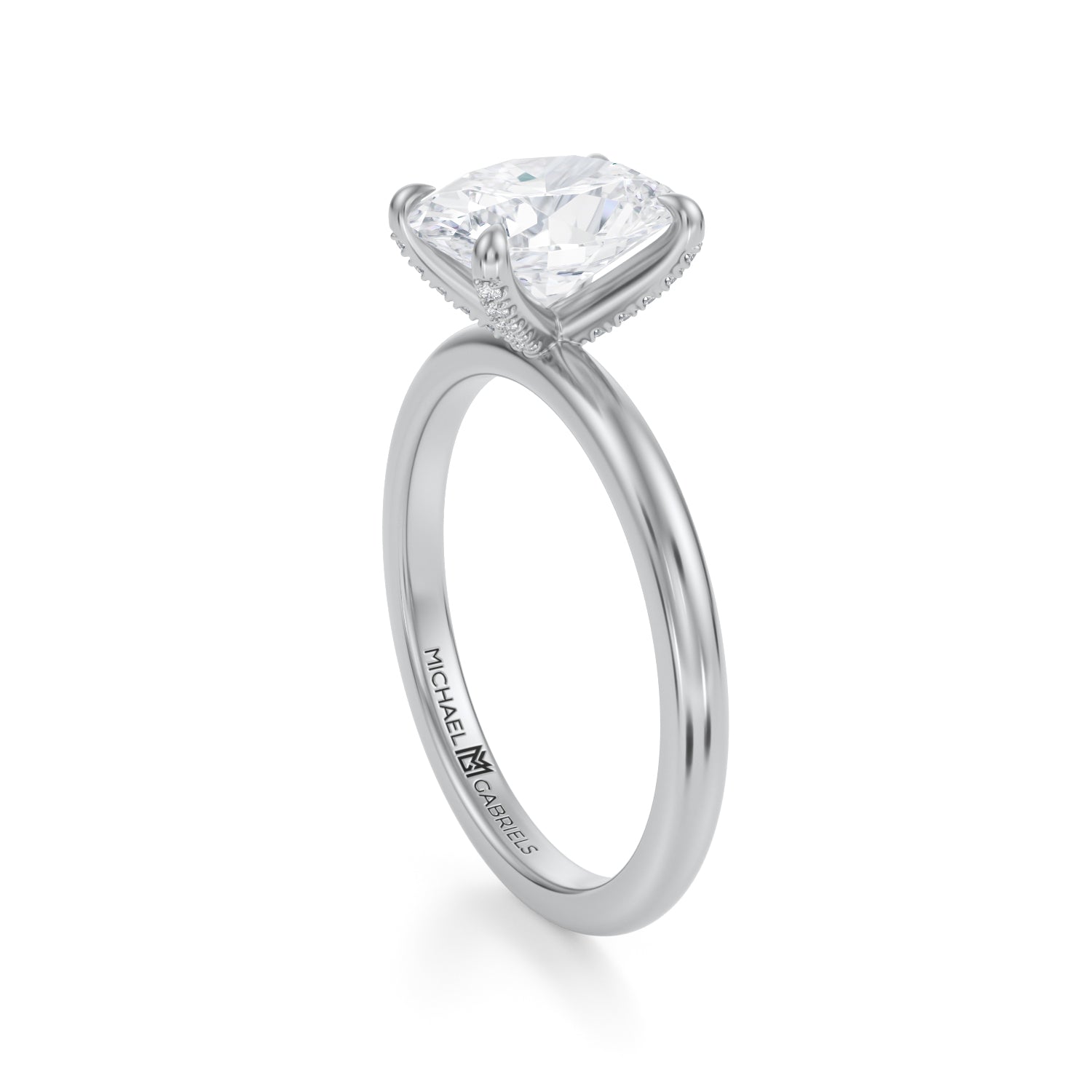 Oval Solitaire Ring With Pave Prongs - Michael Gabriels
