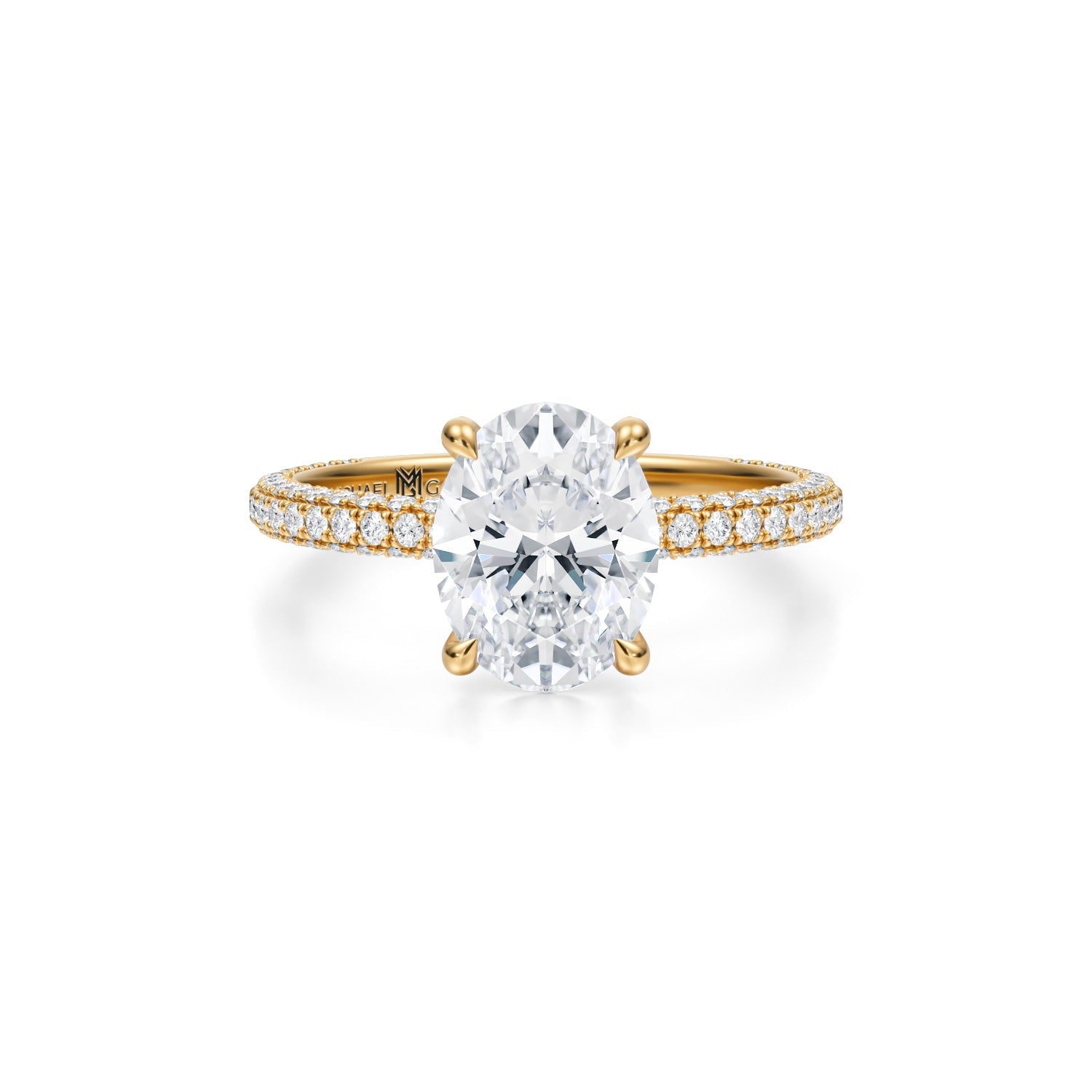Oval Trio Pave Ring With Pave Prongs (1.50 Carat F-VS1) - Michael Gabriels