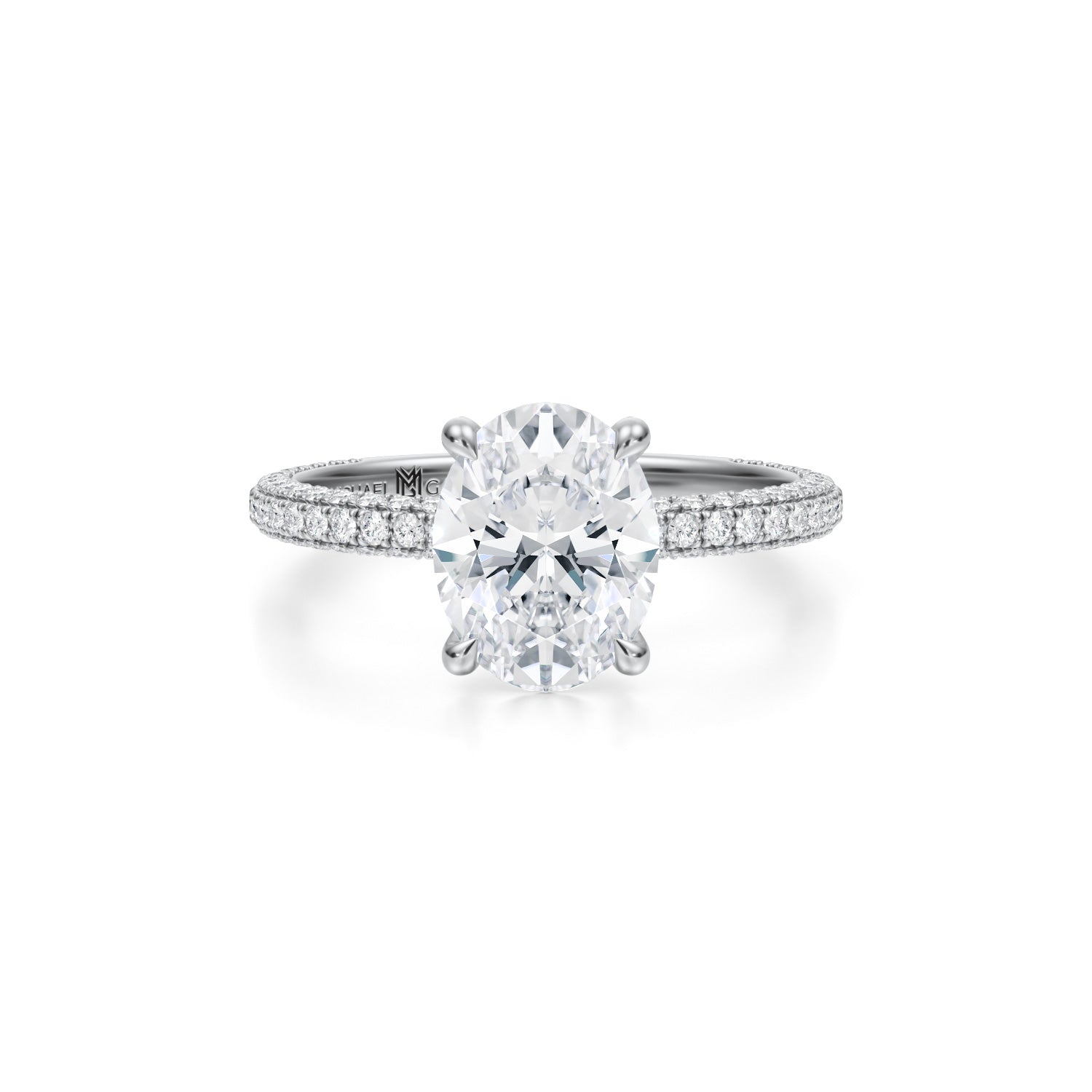 Oval Trio Pave Ring With Pave Prongs (3.20 Carat D-VS1) - Michael Gabriels
