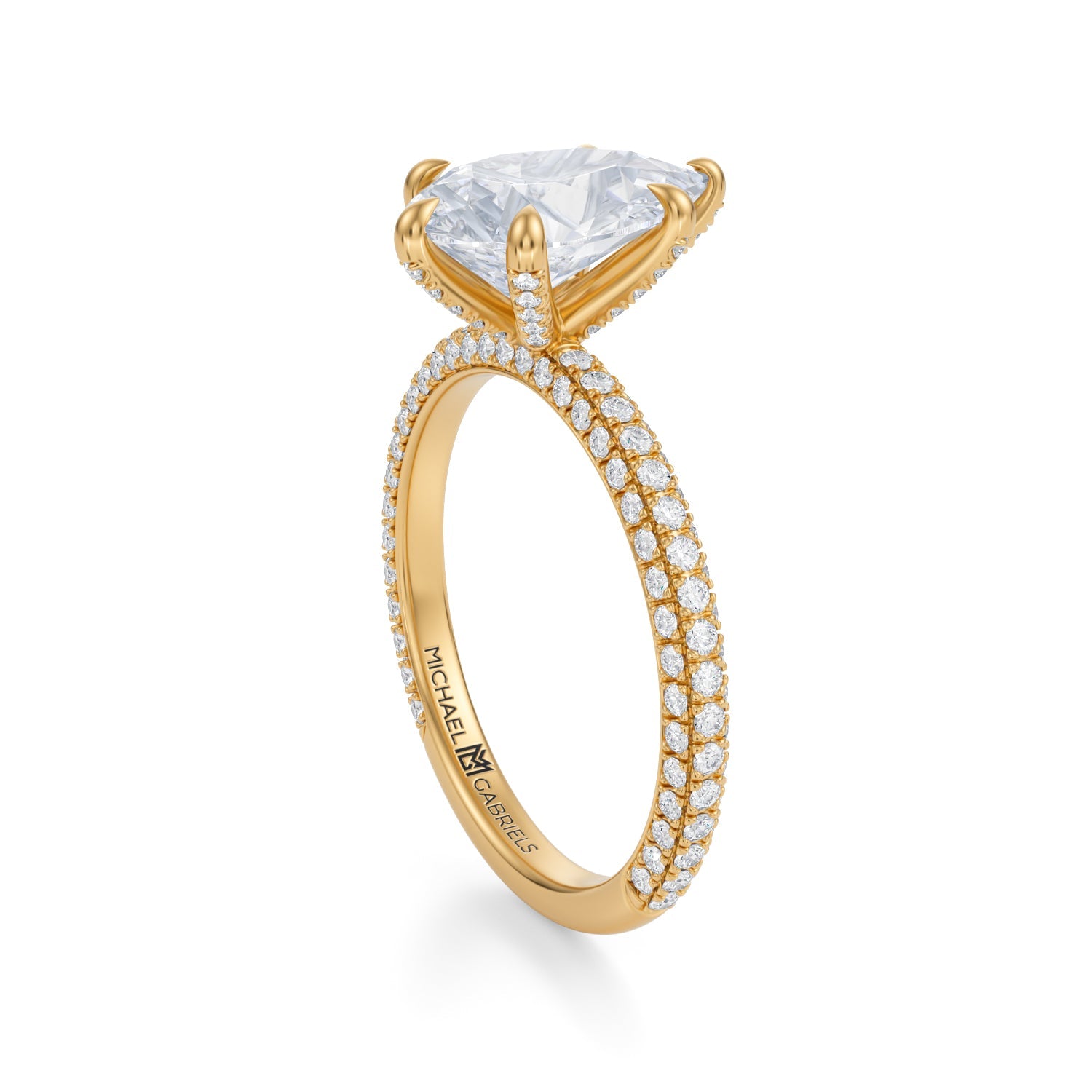 Pear Halo With Cathedral Pave Ring (3.40 Carat F-VS1) - Michael Gabriels