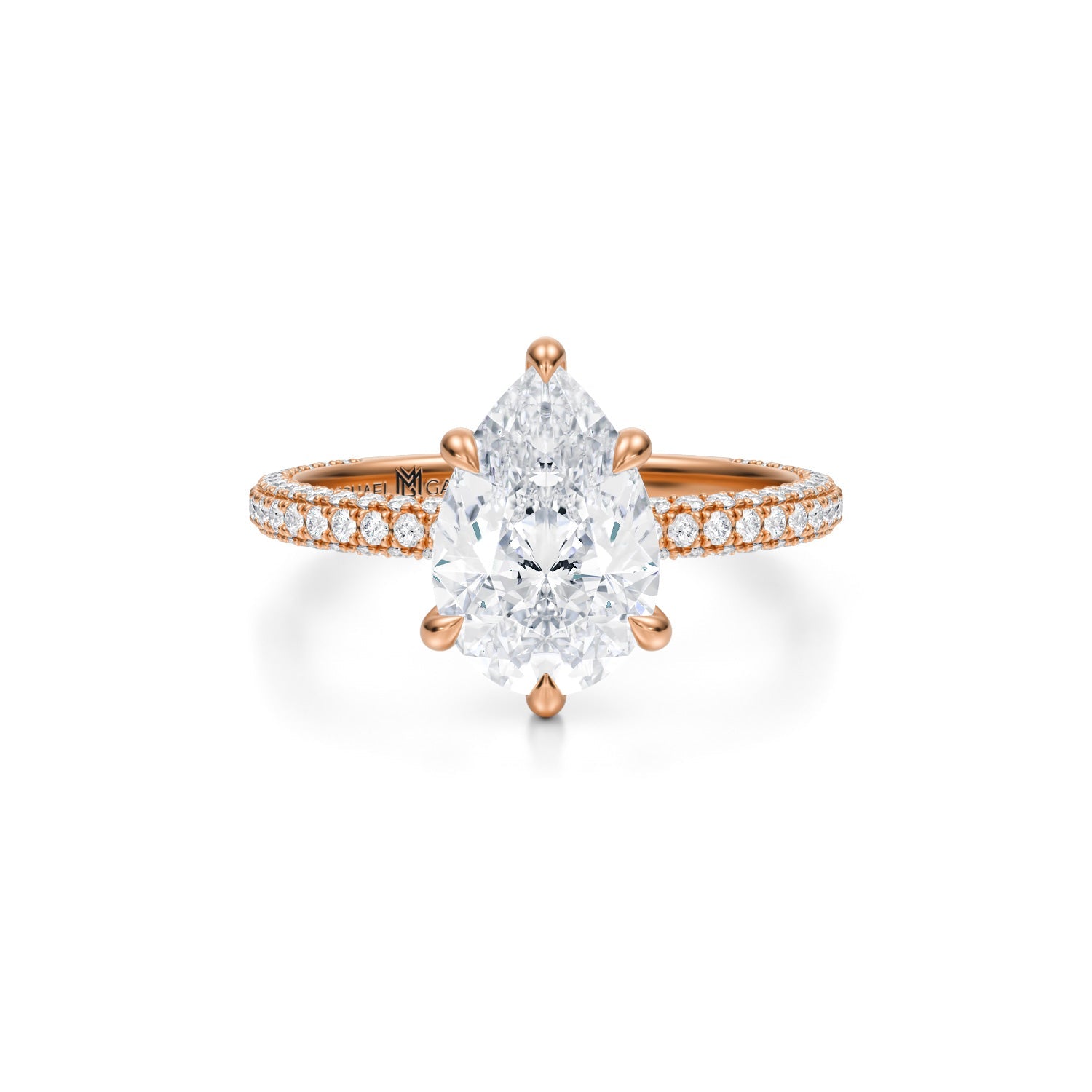 Pear Halo With Cathedral Solitaire Ring (2.00 Carat E-VS1) - Michael Gabriels