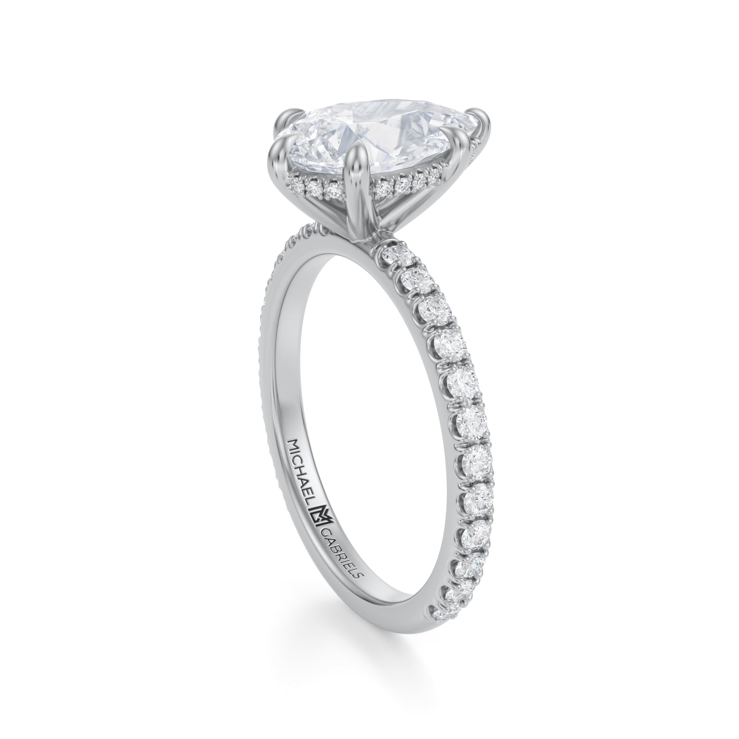 Pear Invisible Halo With Pave Ring (2.00 Carat E-VVS2) - Michael Gabriels
