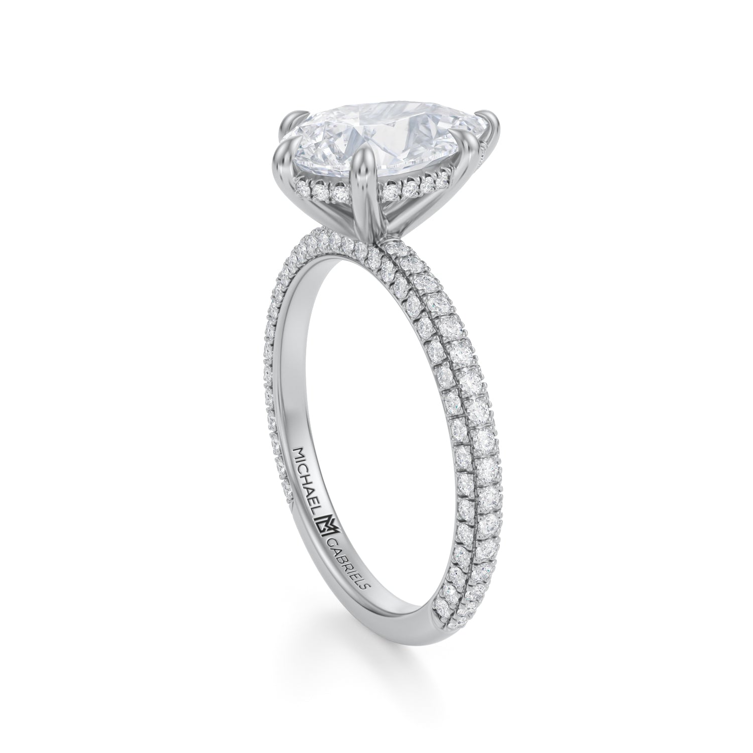 Pear Invisible Halo With Trio Pave Ring (2.50 Carat G-VS1) - Michael Gabriels