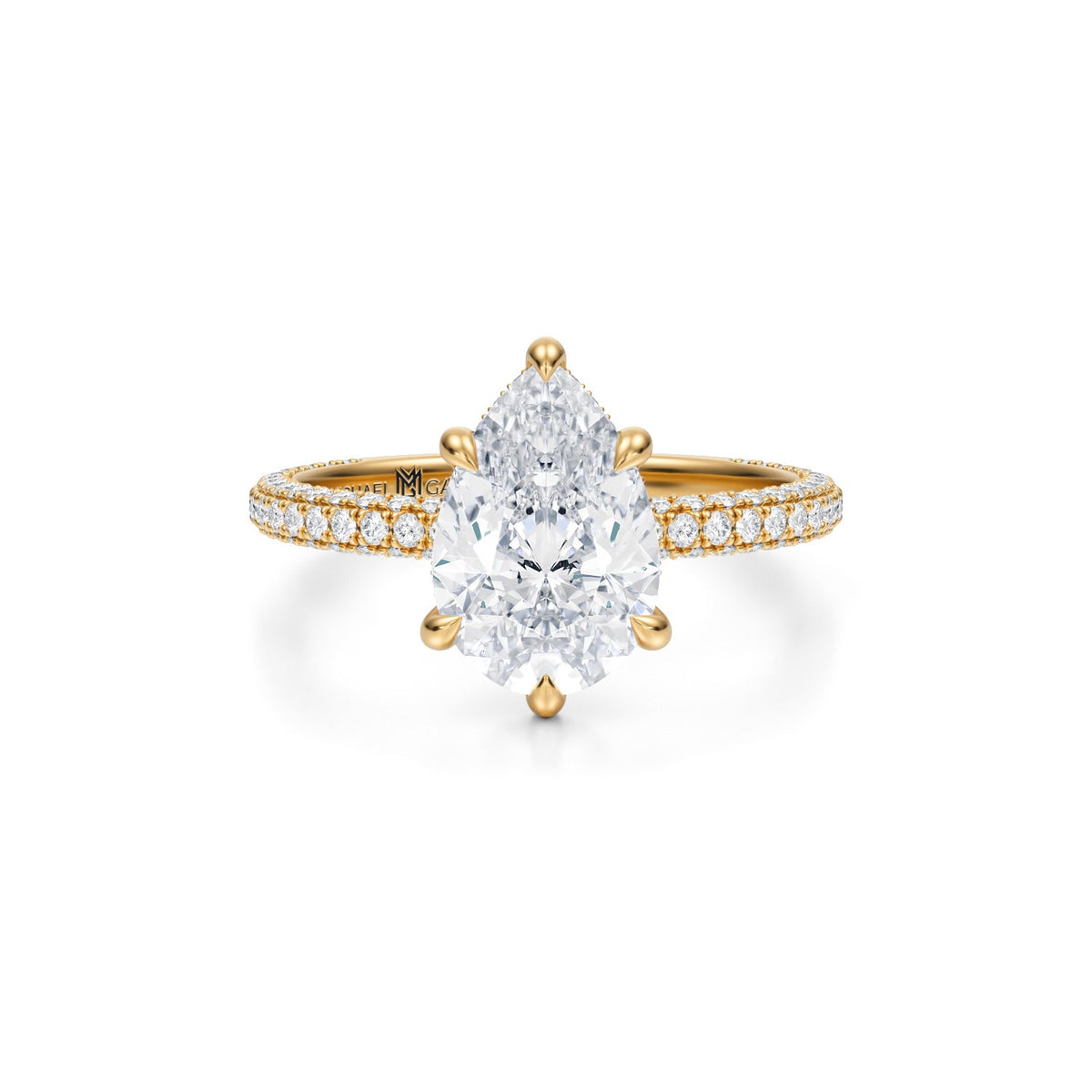 Pear Invisible Halo With Trio Pave Ring (3.70 Carat F-VS1) - Michael Gabriels
