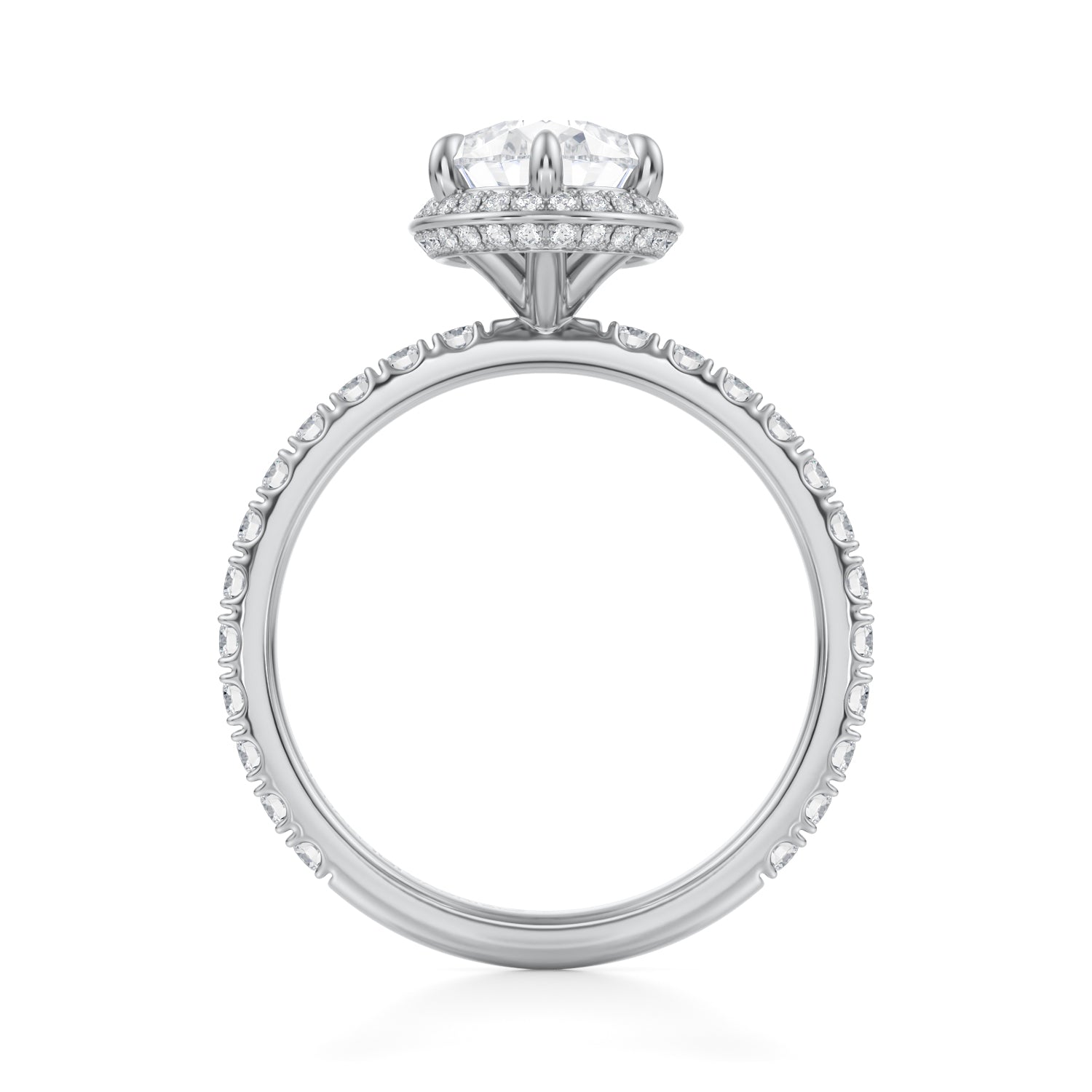 Pear Knife Edge Halo With Pave Ring (1.00 Carat F-VVS2) - Michael Gabriels