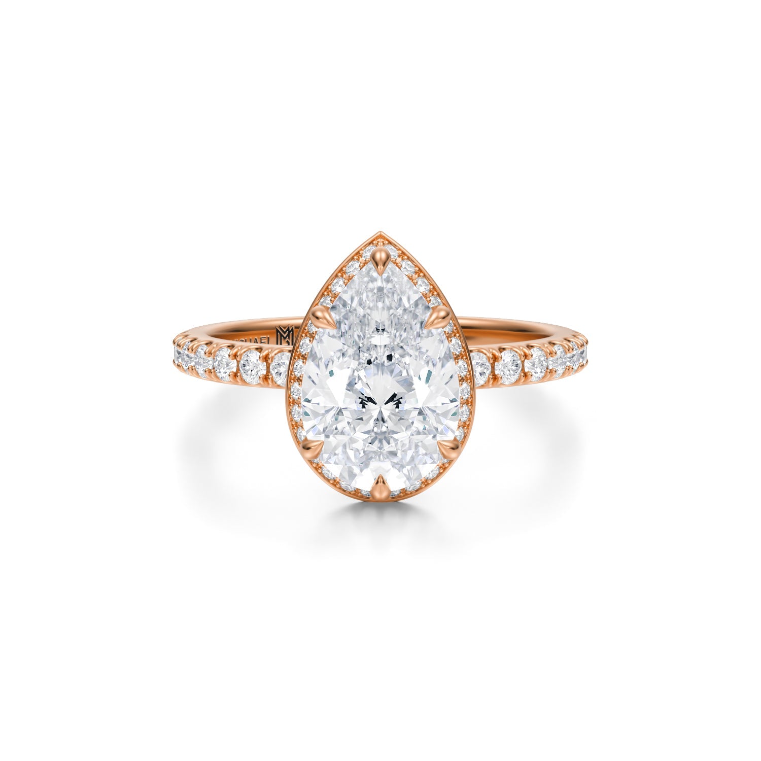 Pear Knife Edge Halo With Pave Ring (2.50 Carat F-VVS2) - Michael Gabriels