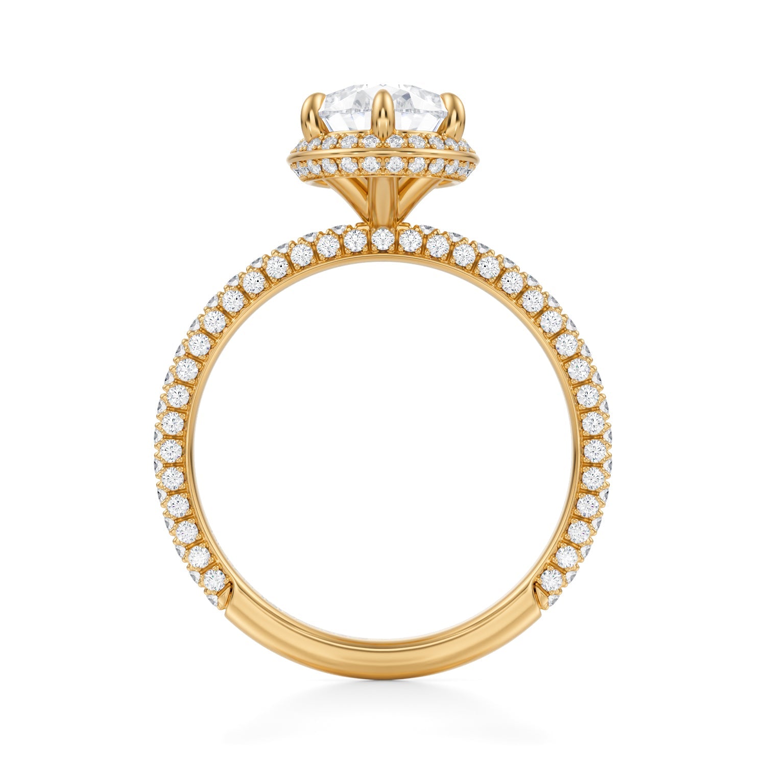 Pear Knife Edge Halo With Trio Pave Ring (1.70 Carat E-VVS2) - Michael Gabriels