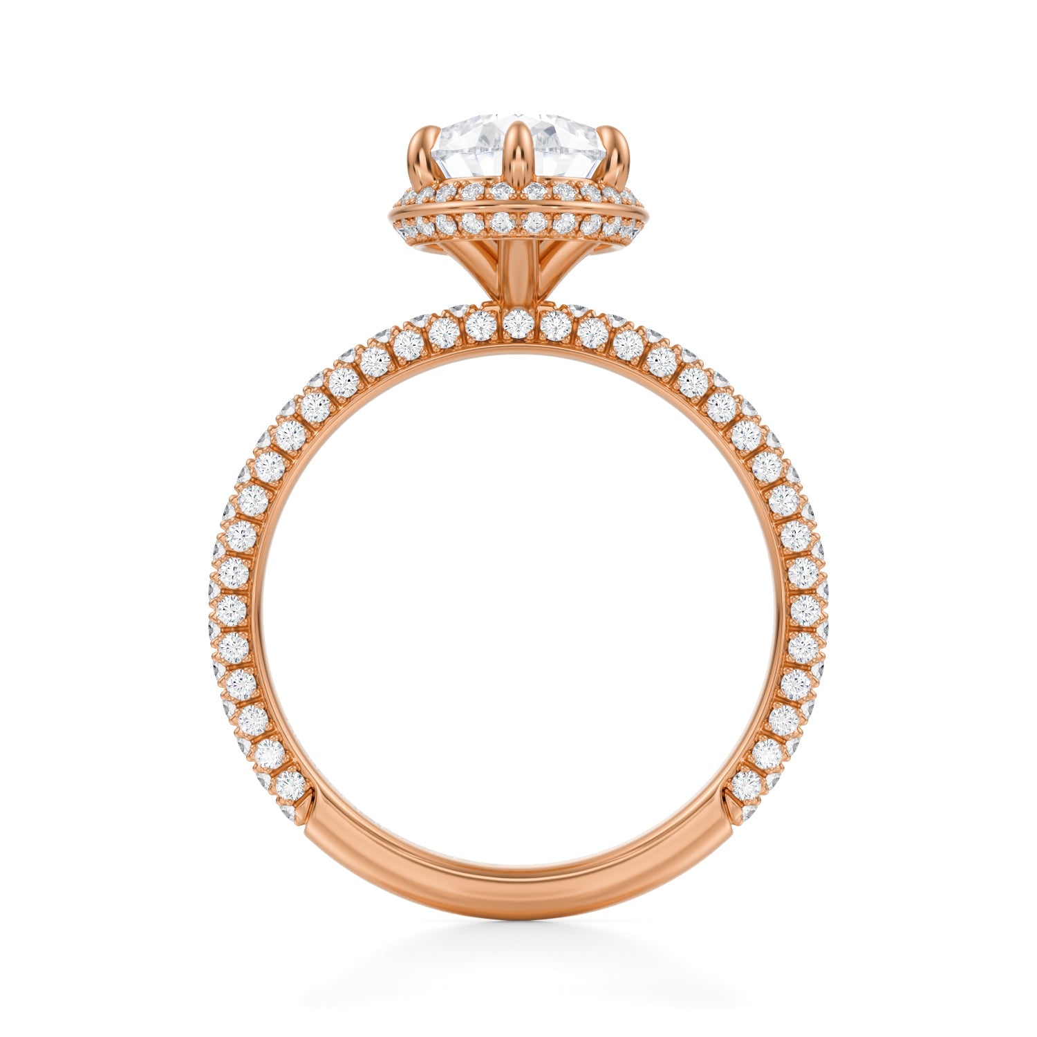 Pear Knife Edge Halo With Trio Pave Ring (2.20 Carat E-VS1) - Michael Gabriels