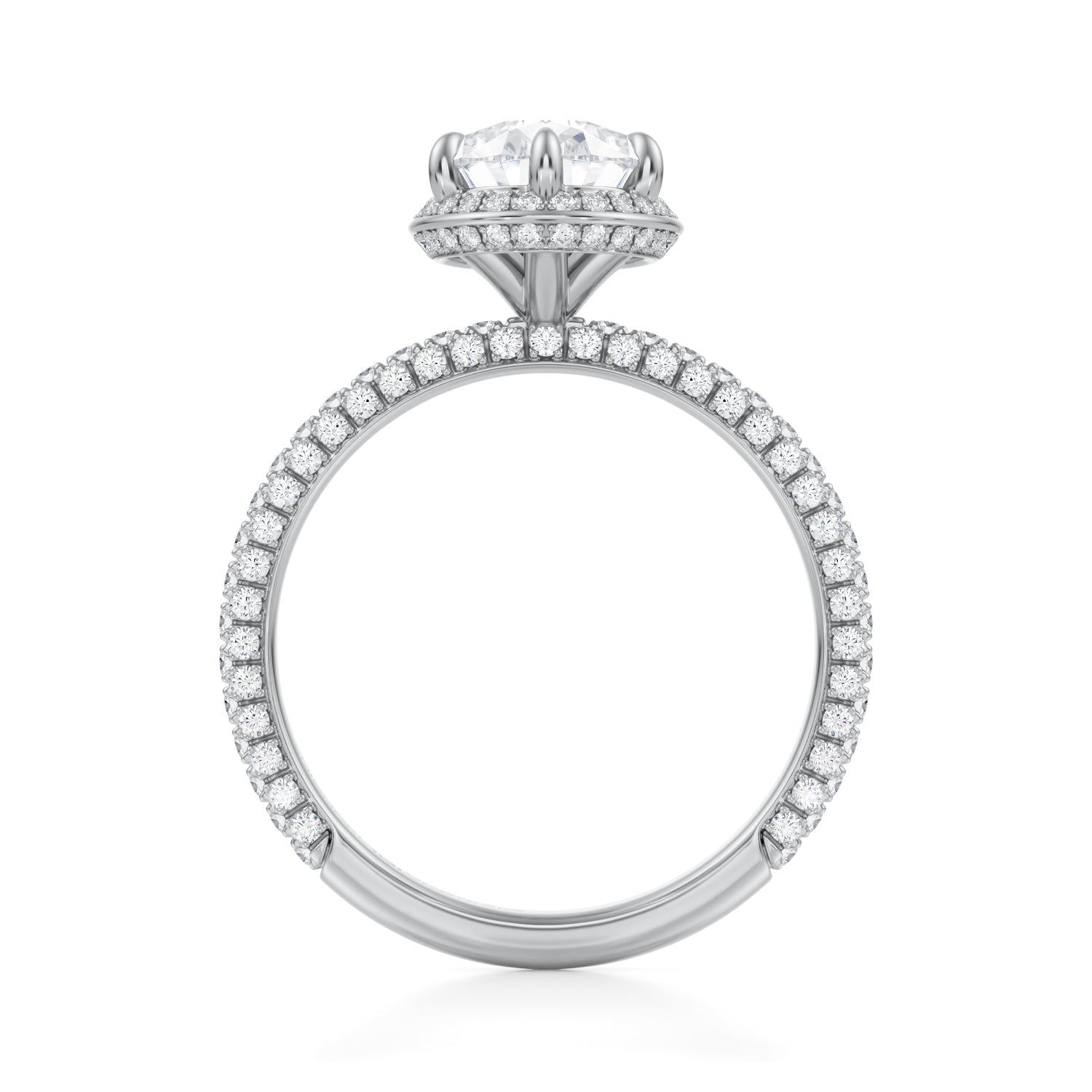 Pear Knife Edge Halo With Trio Pave Ring (2.50 Carat E-VVS2) - Michael Gabriels