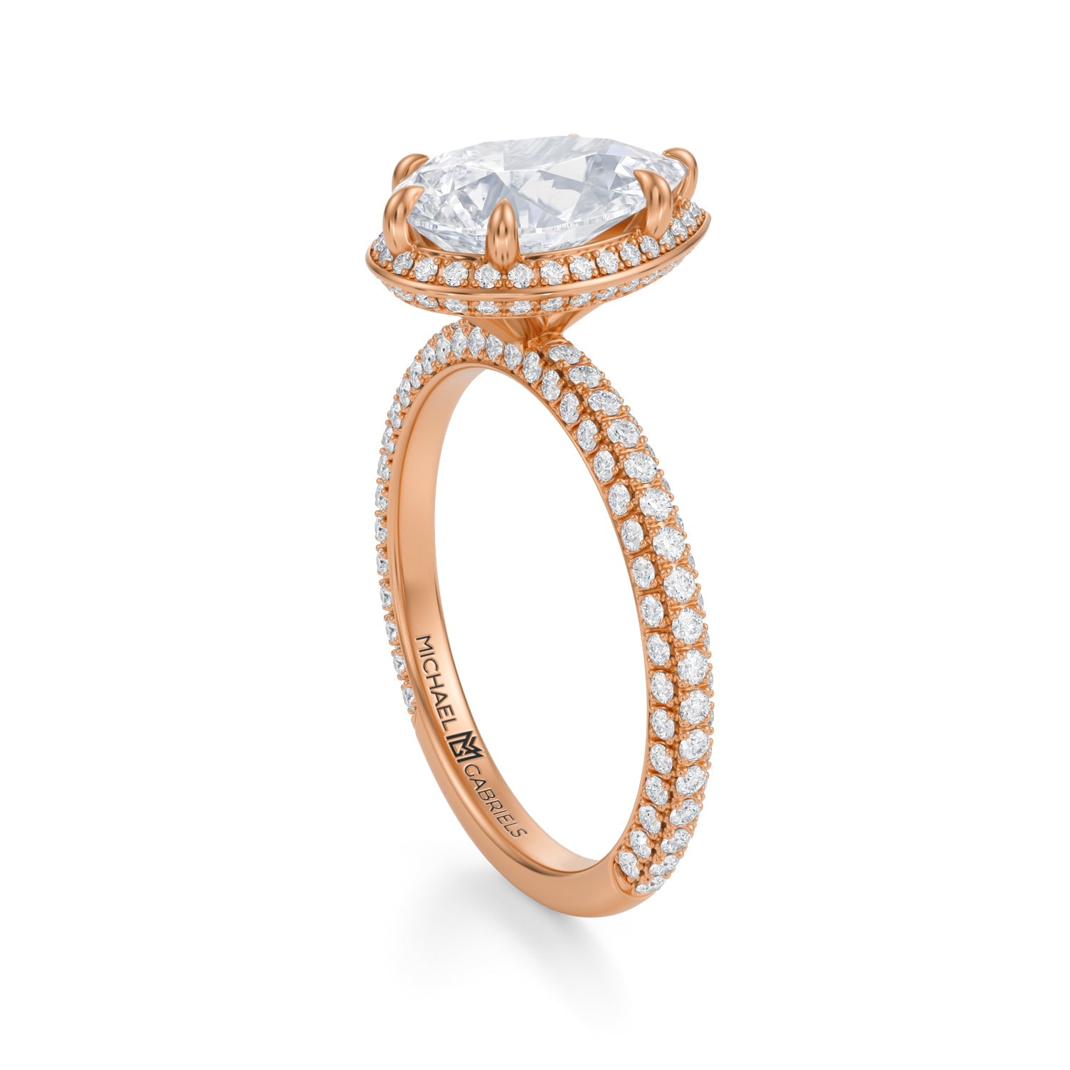 Pear Knife Edge Halo With Trio Pave Ring (3.70 Carat F-VS1) - Michael Gabriels