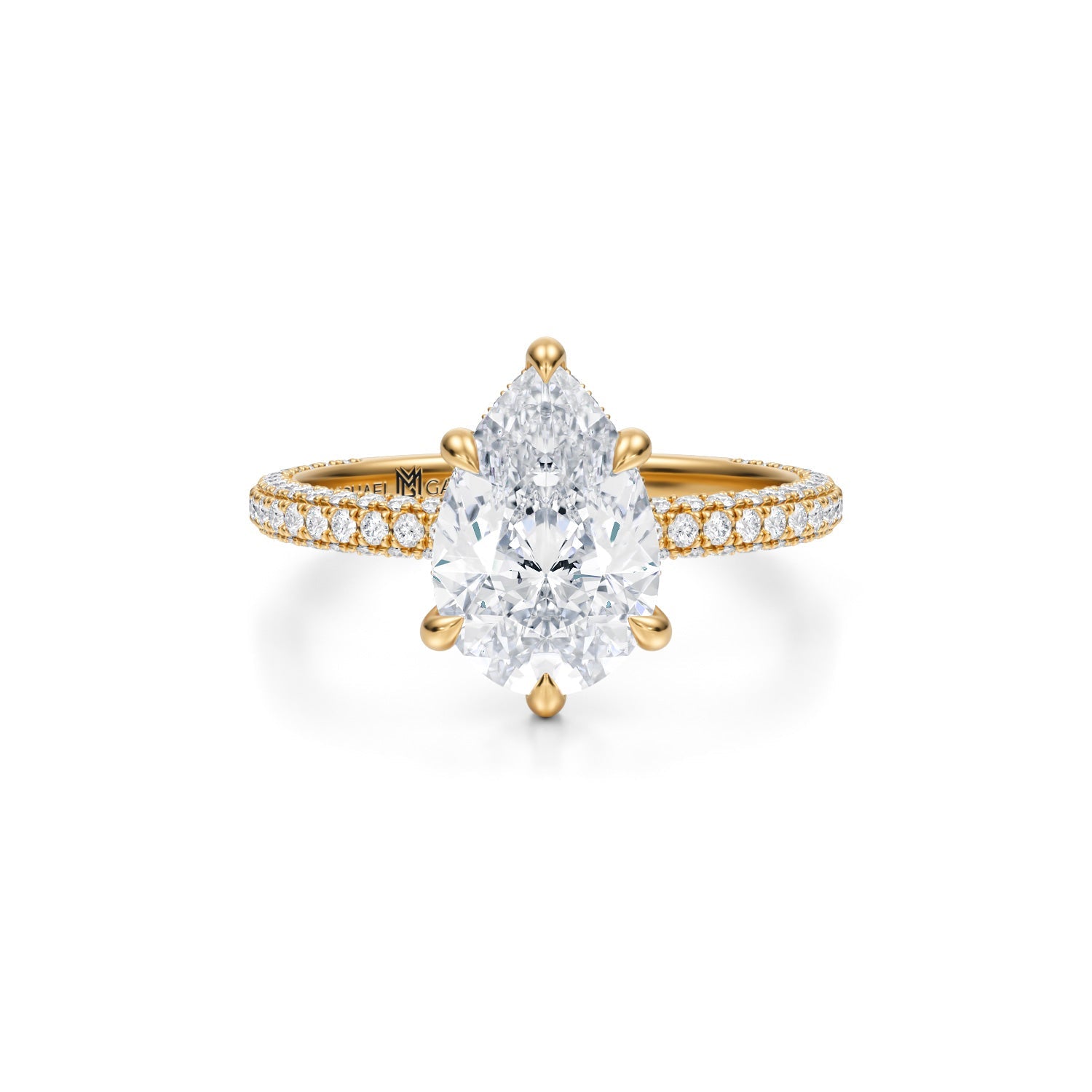 Pear Pave Basket With Trio Pave Ring (3.50 Carat D-VS1) - Michael Gabriels