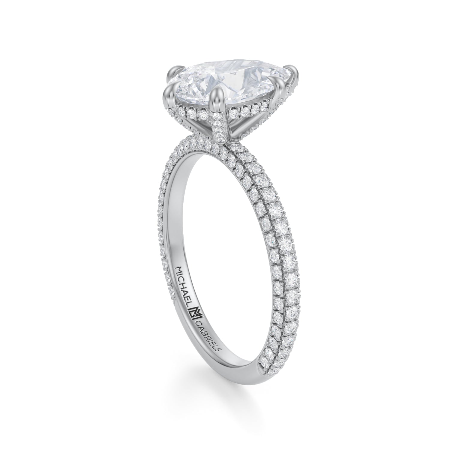 Pear Pave Basket With Trio Pave Ring (3.70 Carat D-VVS2) - Michael Gabriels