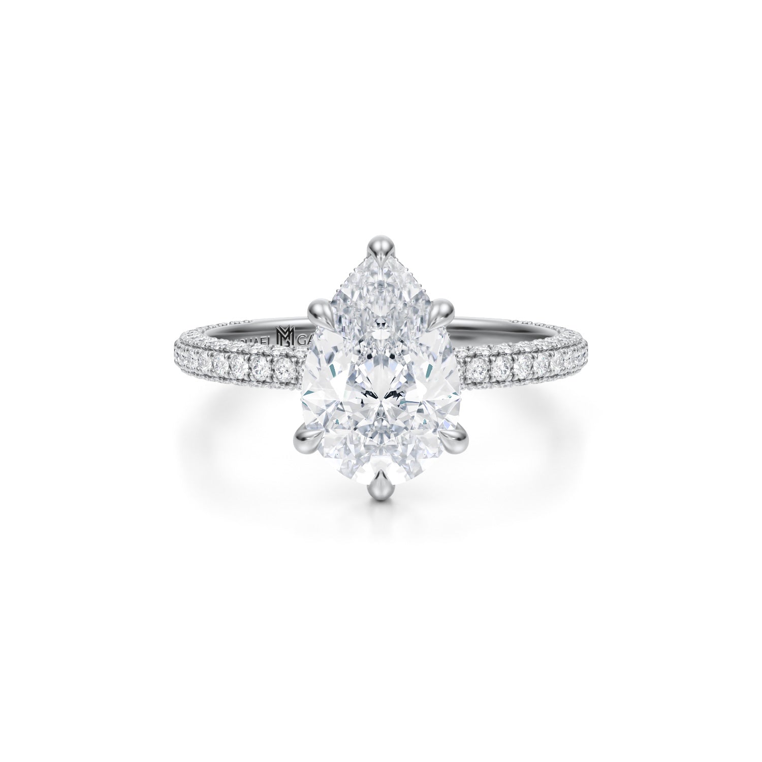 Pear Pave Basket With Trio Pave Ring (3.70 Carat F-VVS2) - Michael Gabriels