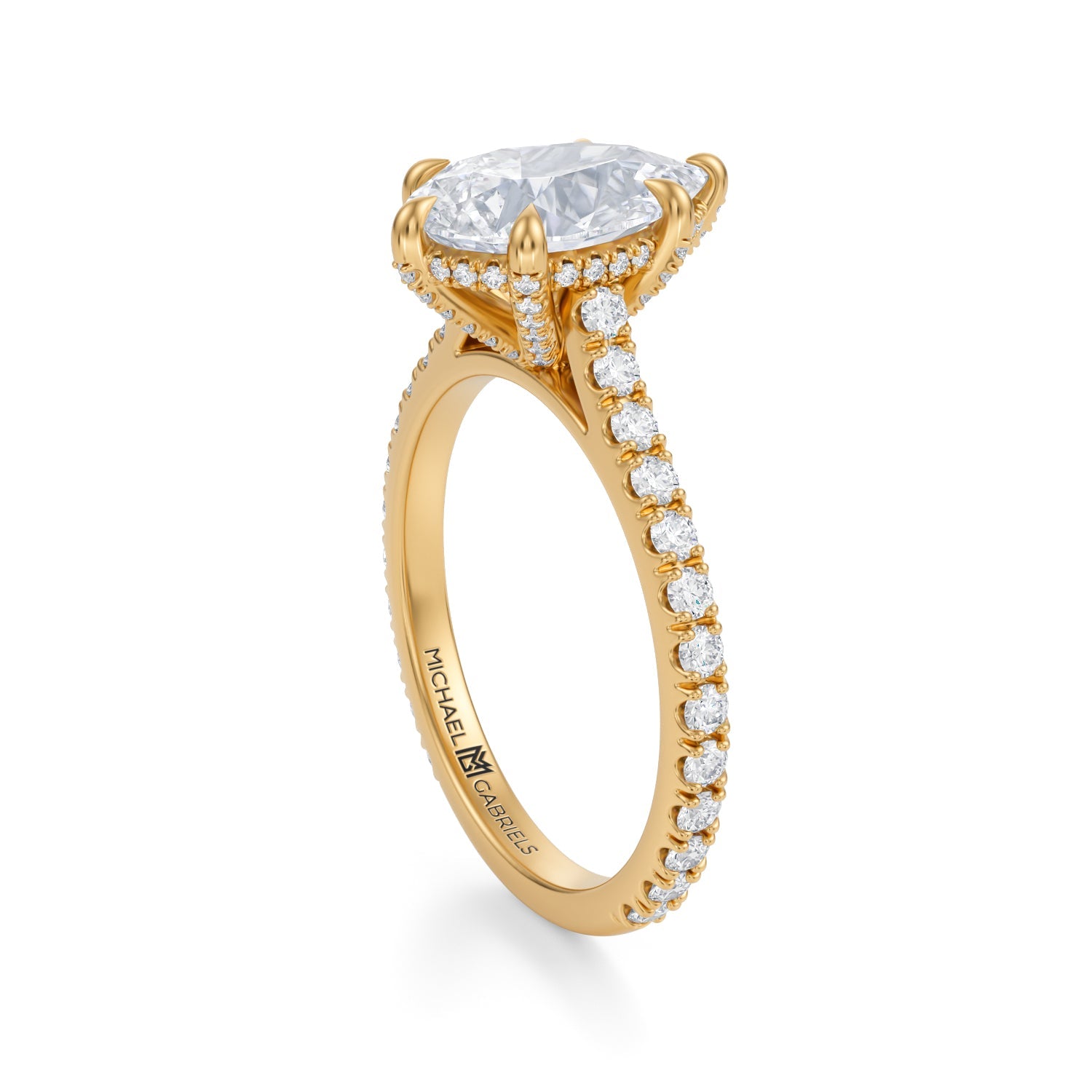 Pear Pave Cathedral Ring With Pave Basket (2.70 Carat F-VVS2) - Michael Gabriels