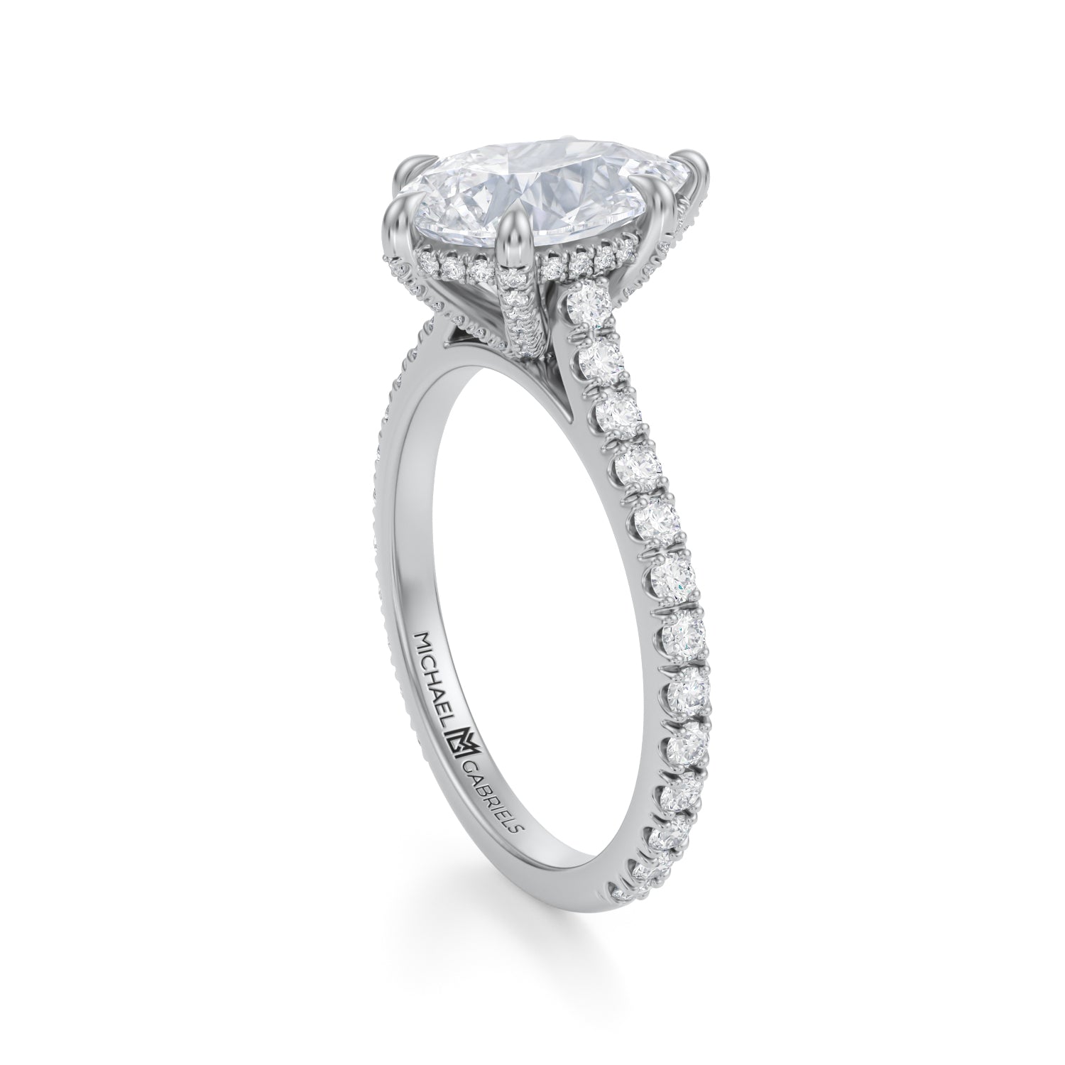 Pear Pave Cathedral Ring With Pave Basket (3.70 Carat E-VVS2) - Michael Gabriels