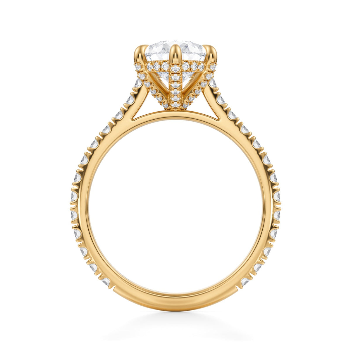Pear Pave Cathedral Ring With Pave Basket (3.70 Carat F-VS1) - Michael Gabriels