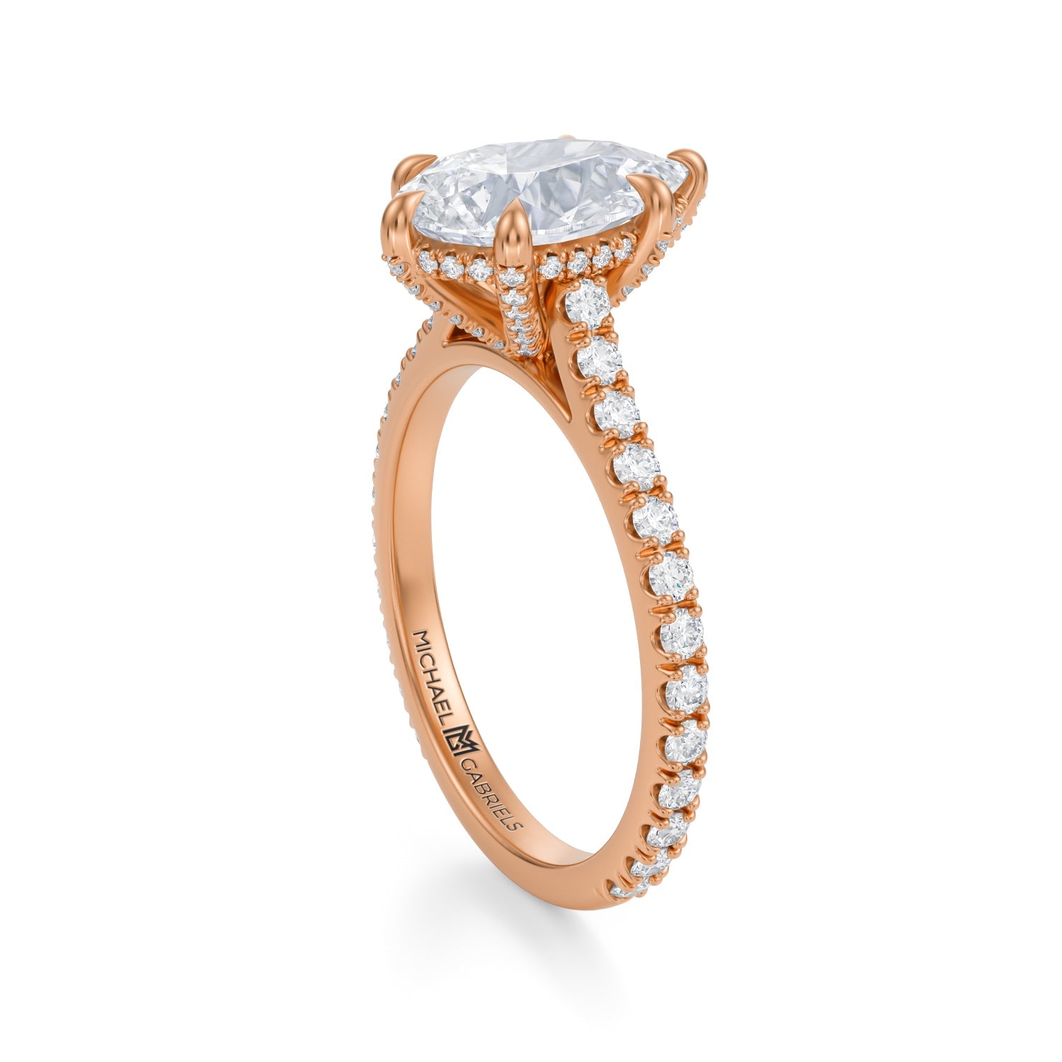 Pear Pave Cathedral Ring With Pave Basket (3.70 Carat F-VS1) - Michael Gabriels