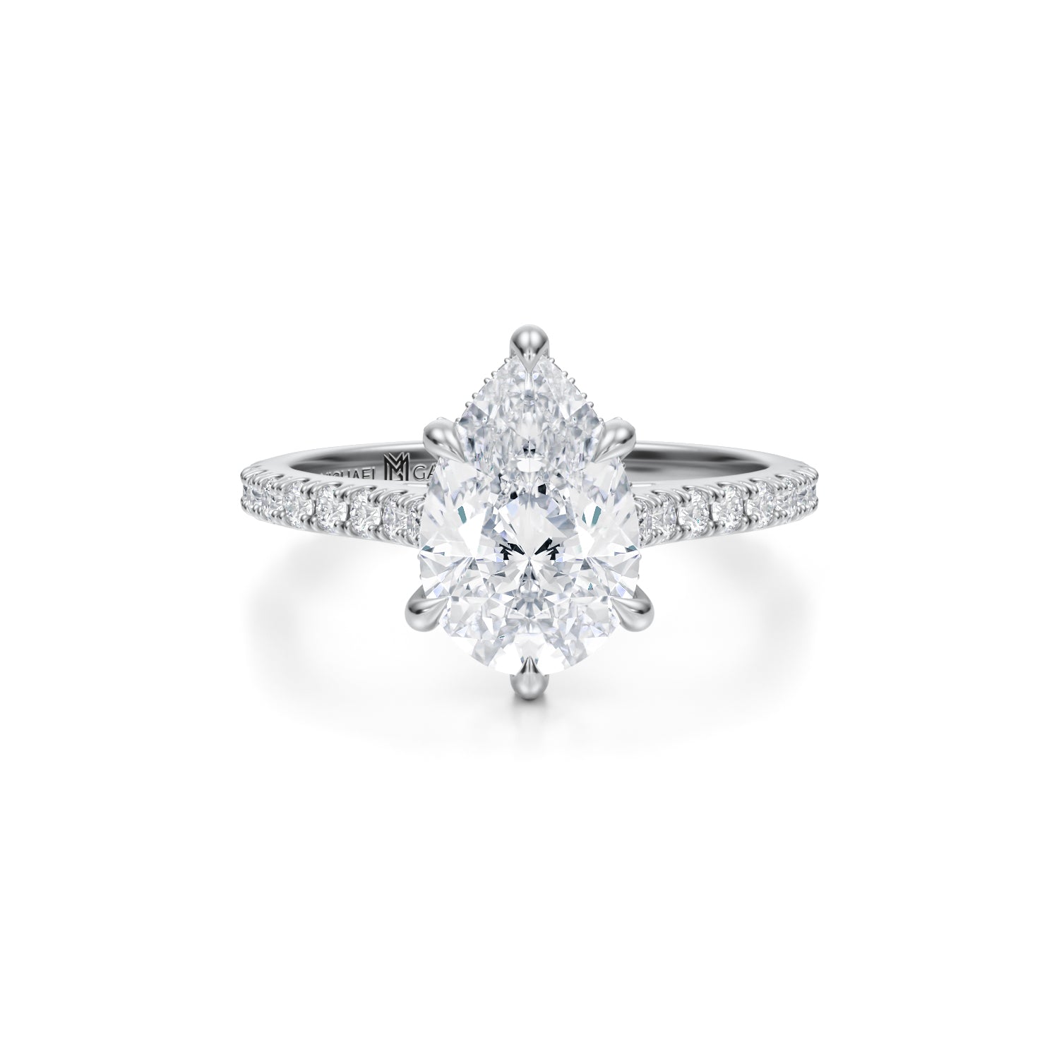 Pear Pave Cathedral Ring With Pave Basket (3.70 Carat F-VS1) - Michael Gabriels