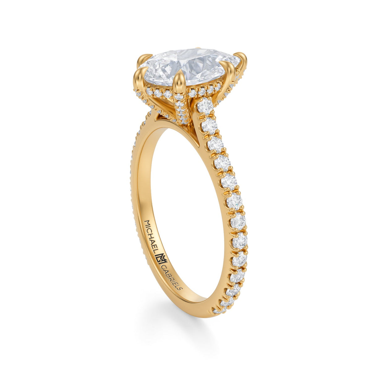 Pear Pave Cathedral Ring With Pave Basket (3.70 Carat F-VS1) - Michael Gabriels