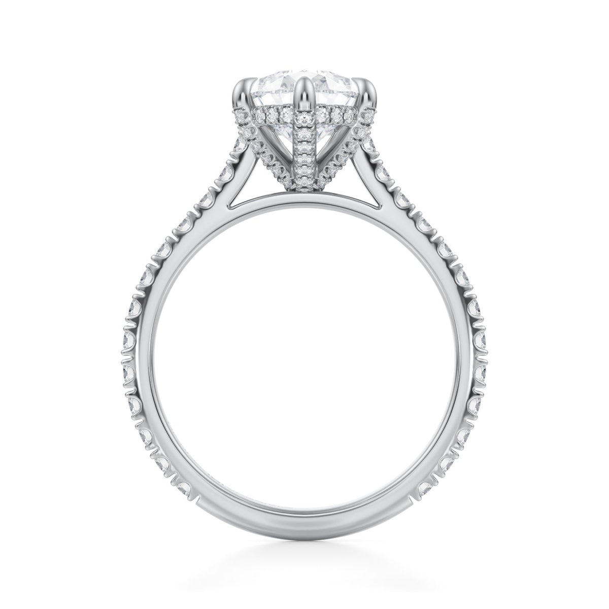 Pear Pave Cathedral Ring With Pave Basket (3.70 Carat F-VS1) - Michael Gabriels