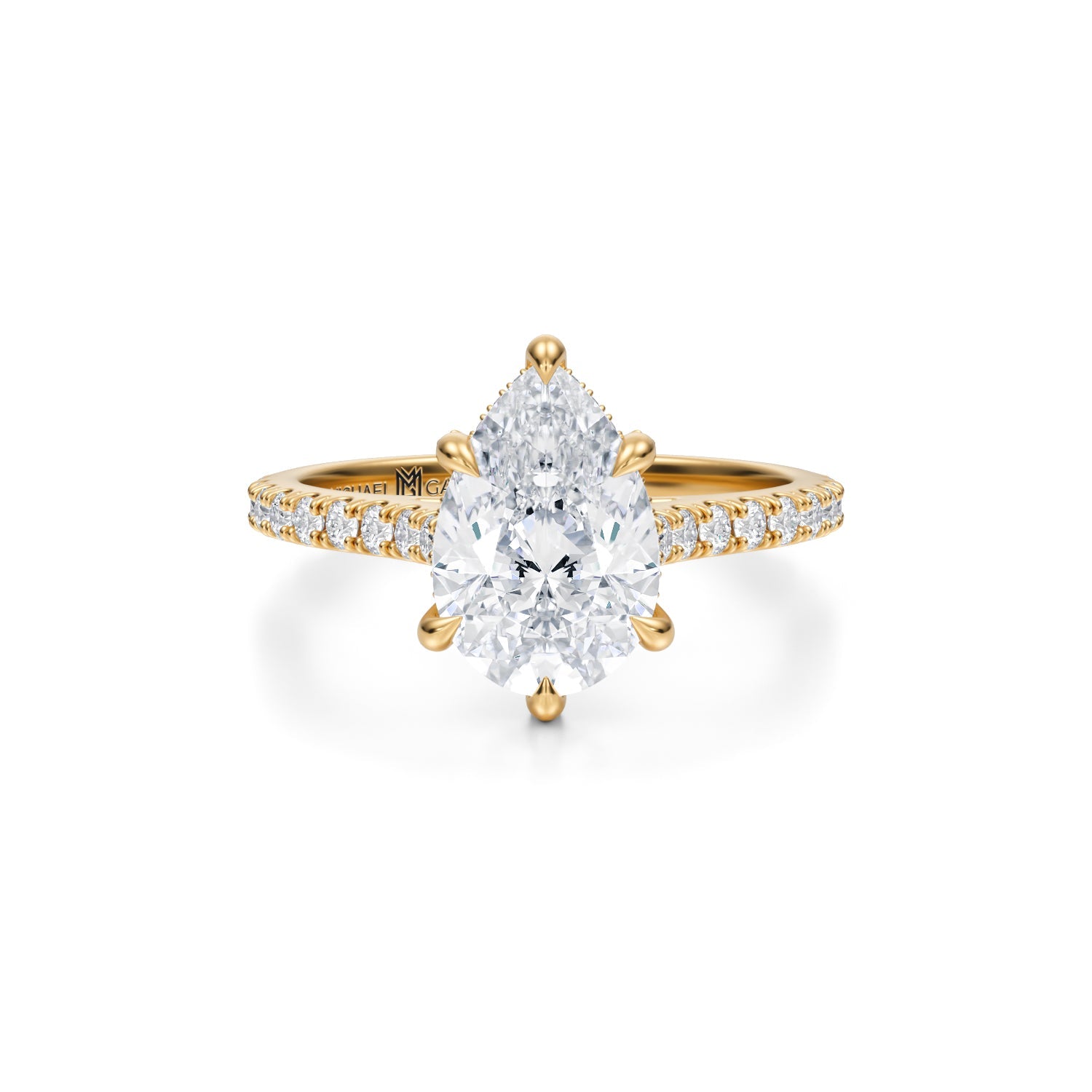 Pear Pave Cathedral Ring With Pave Basket (3.70 Carat F-VS1) - Michael Gabriels