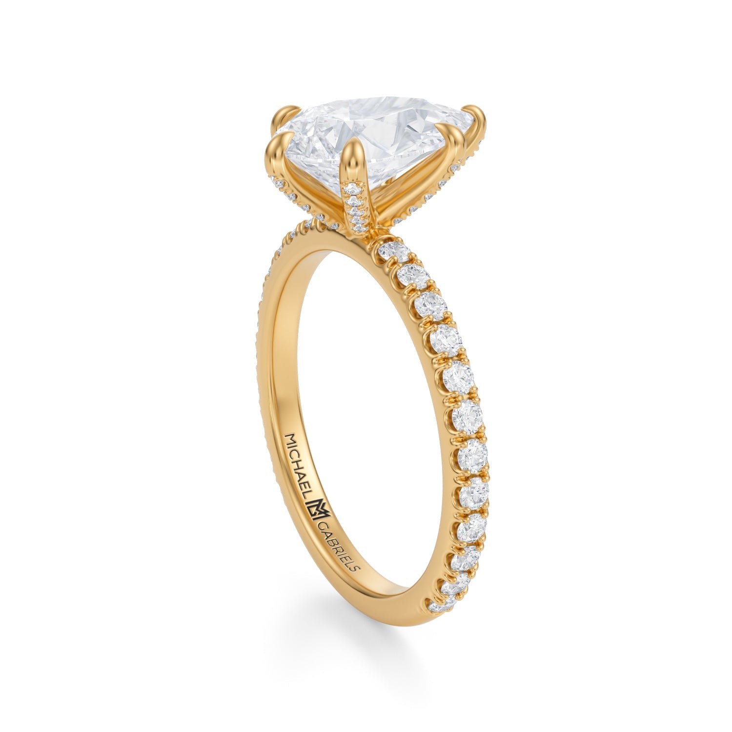 Pear Pave Ring With Pave Prongs (2.50 Carat E-VS1) - Michael Gabriels