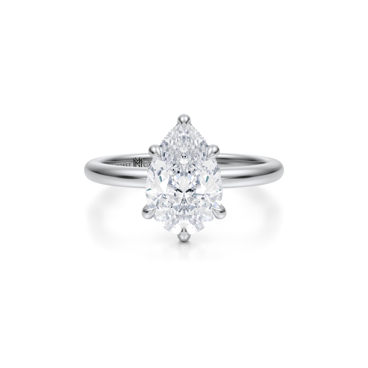 Pear Solitaire Ring With Pave Basket (3.00 Carat G-VS1) - Michael Gabriels