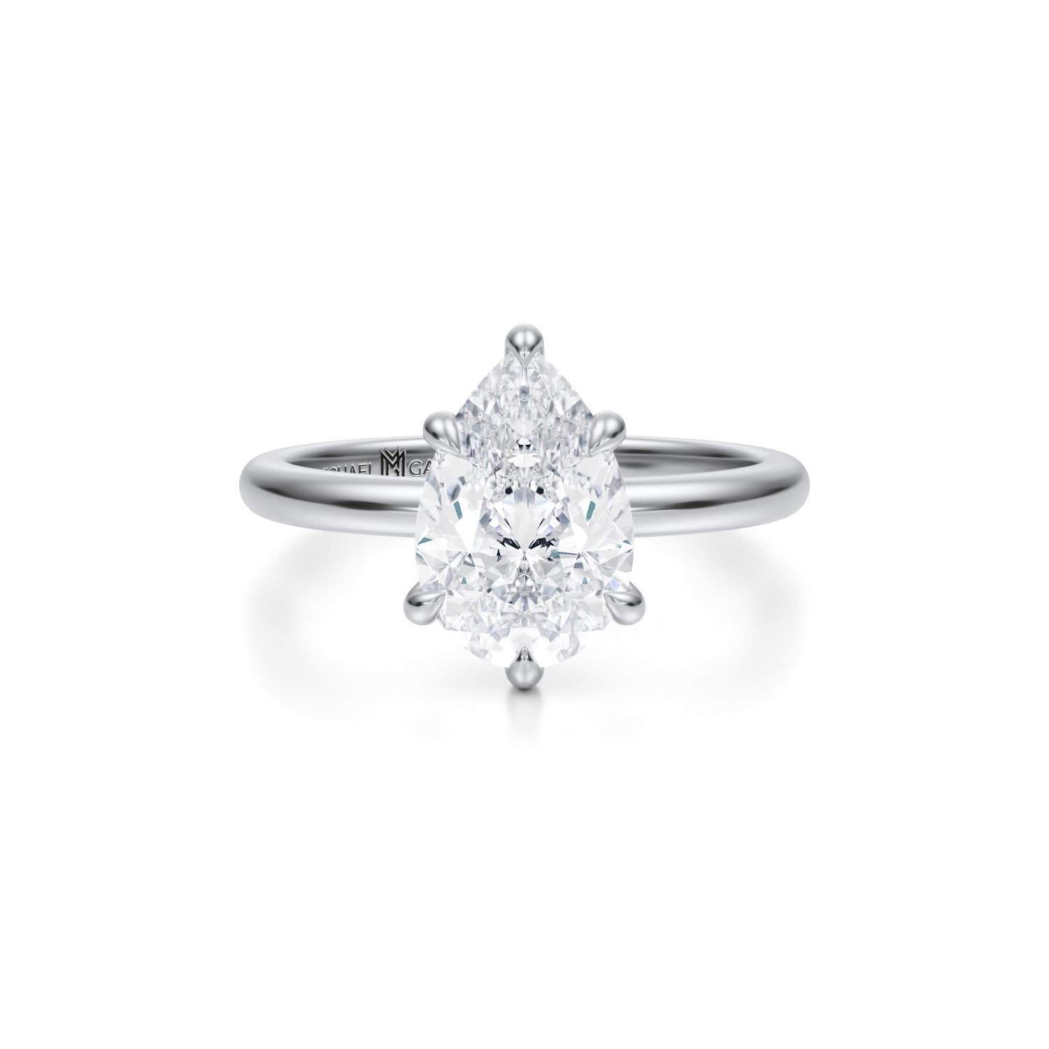 Pear Solitaire Ring With Pave Prongs (3.20 Carat E-VVS2) - Michael Gabriels