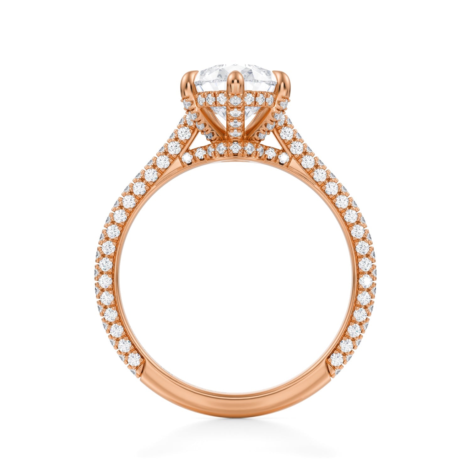 Pear Trio Pave Cathedral Ring With Low Pave Basket (3.00 Carat F-VS1) - Michael Gabriels