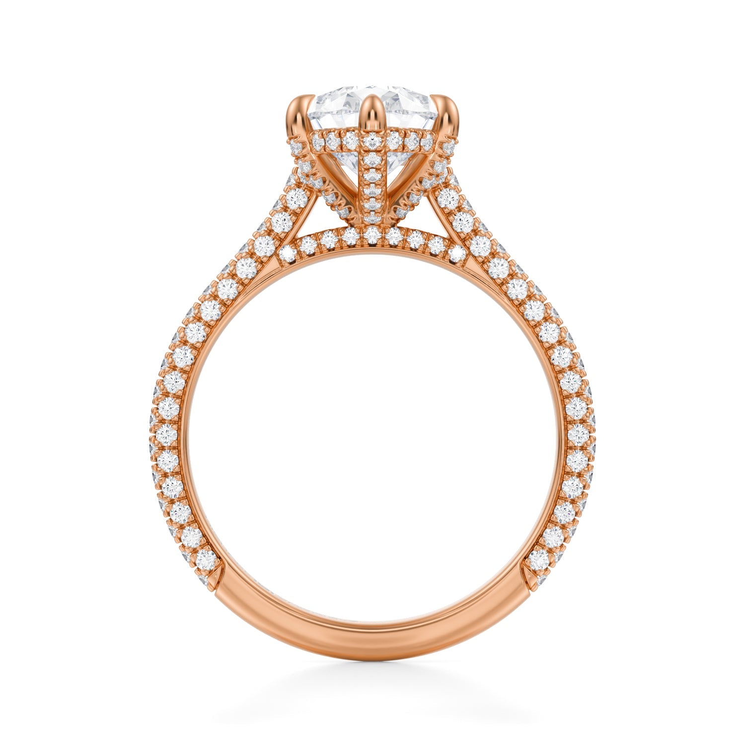 Pear Trio Pave Cathedral Ring With Pave Basket (1.00 Carat D-VS1) - Michael Gabriels