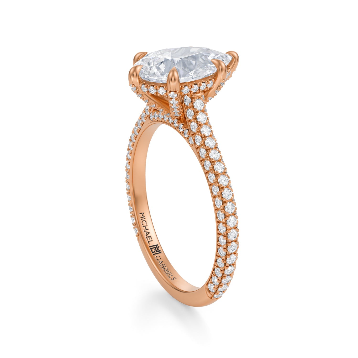 Pear Trio Pave Cathedral Ring With Pave Basket (1.70 Carat G-VVS2) - Michael Gabriels