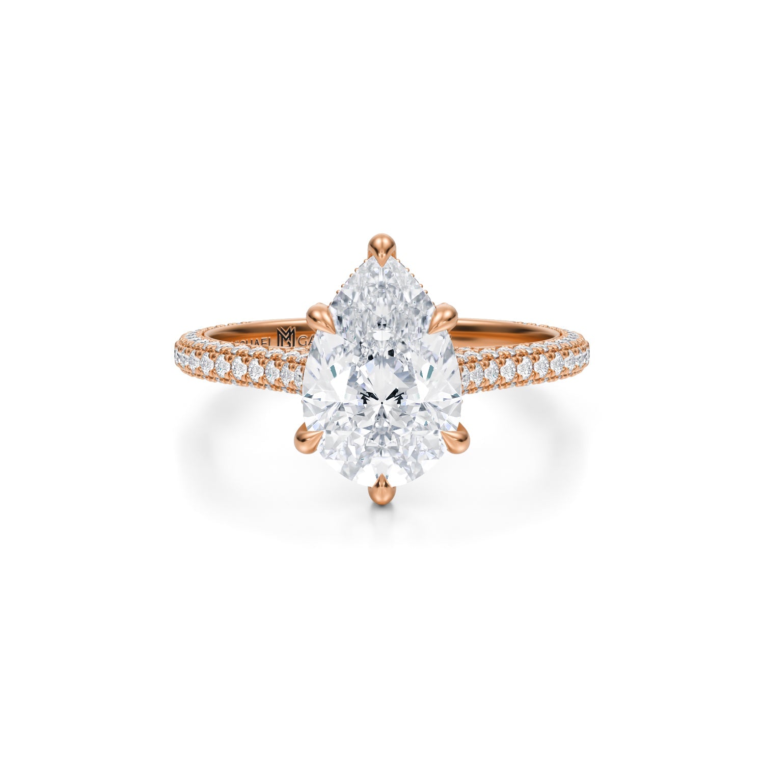 Pear Trio Pave Cathedral Ring With Pave Basket (2.00 Carat G-VVS2) - Michael Gabriels