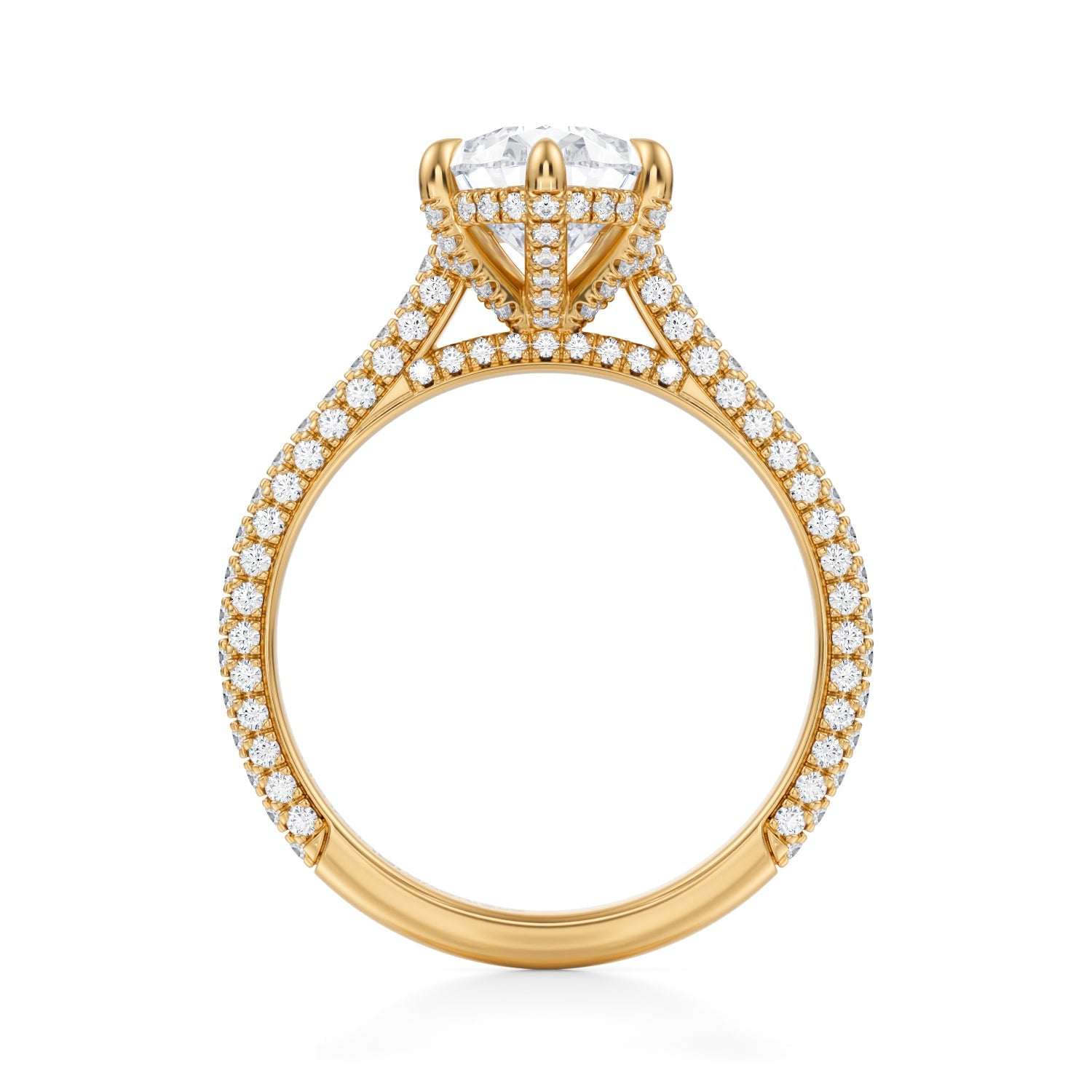 Pear Trio Pave Cathedral Ring With Pave Basket (3.00 Carat D-VVS2) - Michael Gabriels