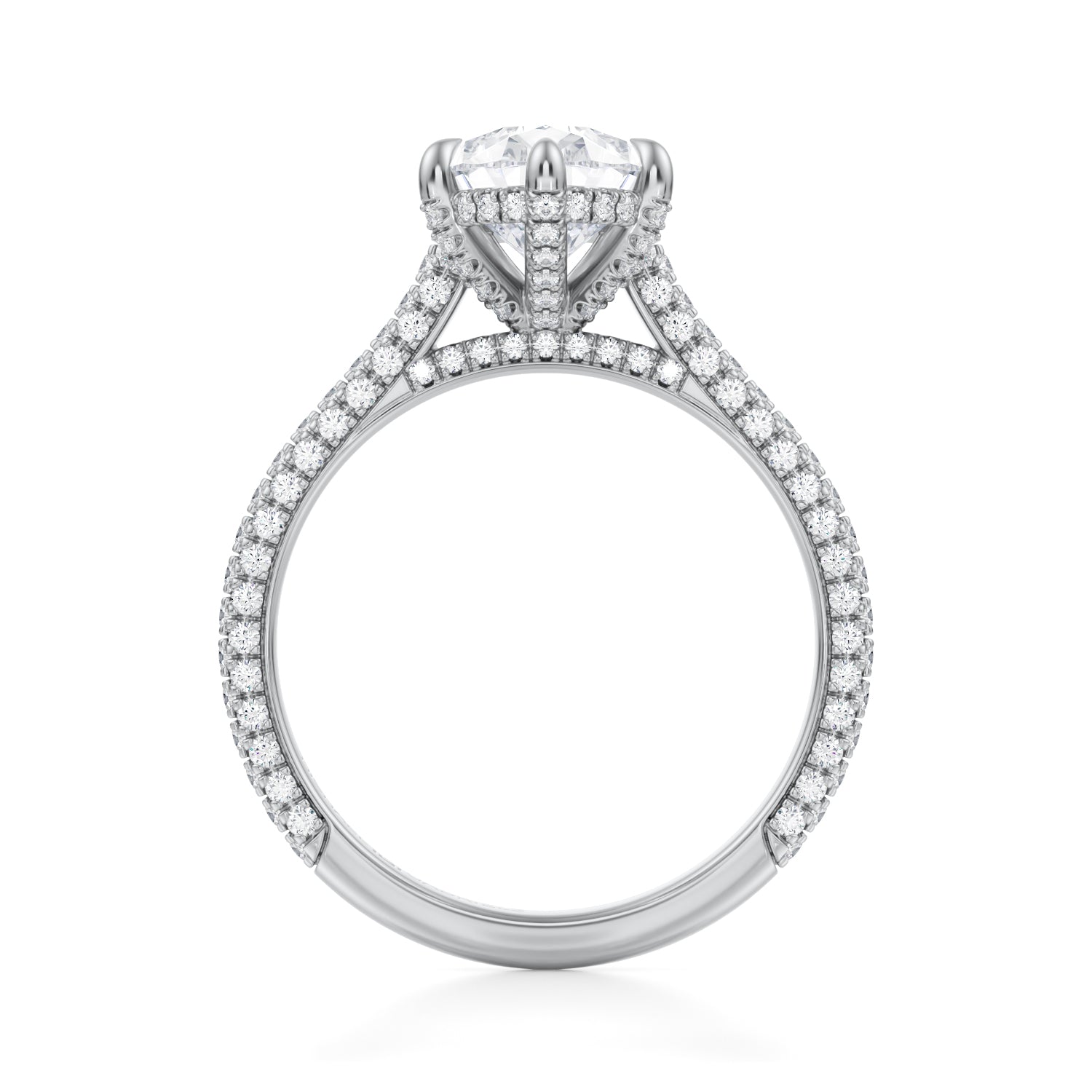 Pear Trio Pave Cathedral Ring With Pave Basket (3.70 Carat F-VS1) - Michael Gabriels
