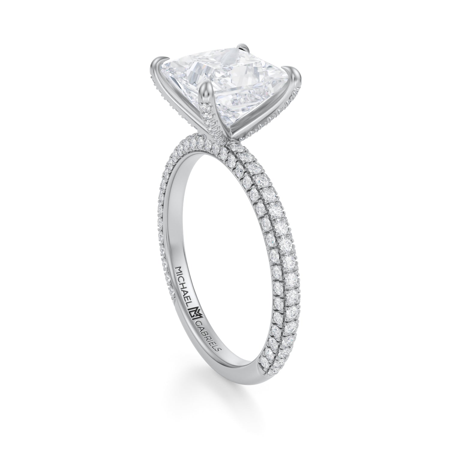 Princess Halo With Cathedral Pave Ring (1.40 Carat E-VVS2) - Michael Gabriels