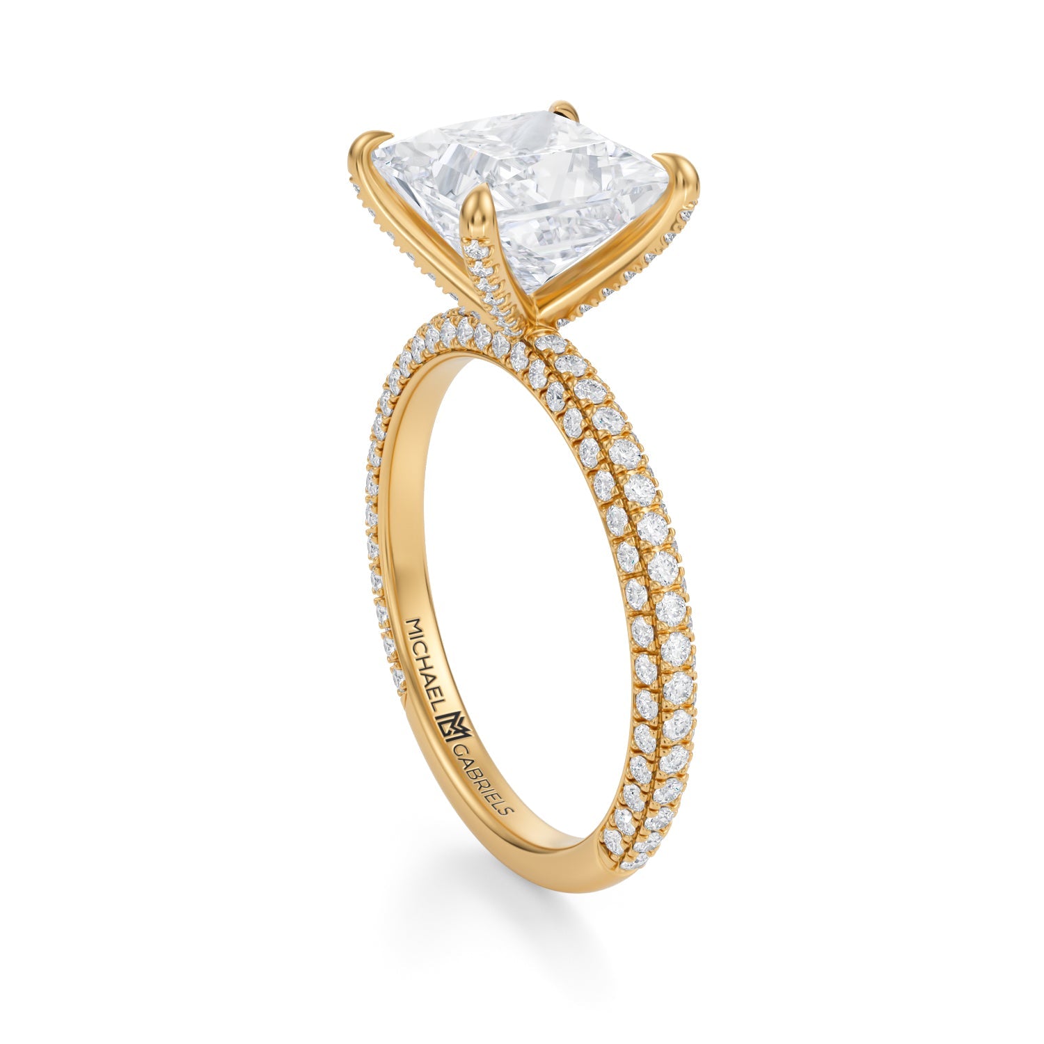 Princess Halo With Cathedral Pave Ring (3.50 Carat D-VVS2) - Michael Gabriels