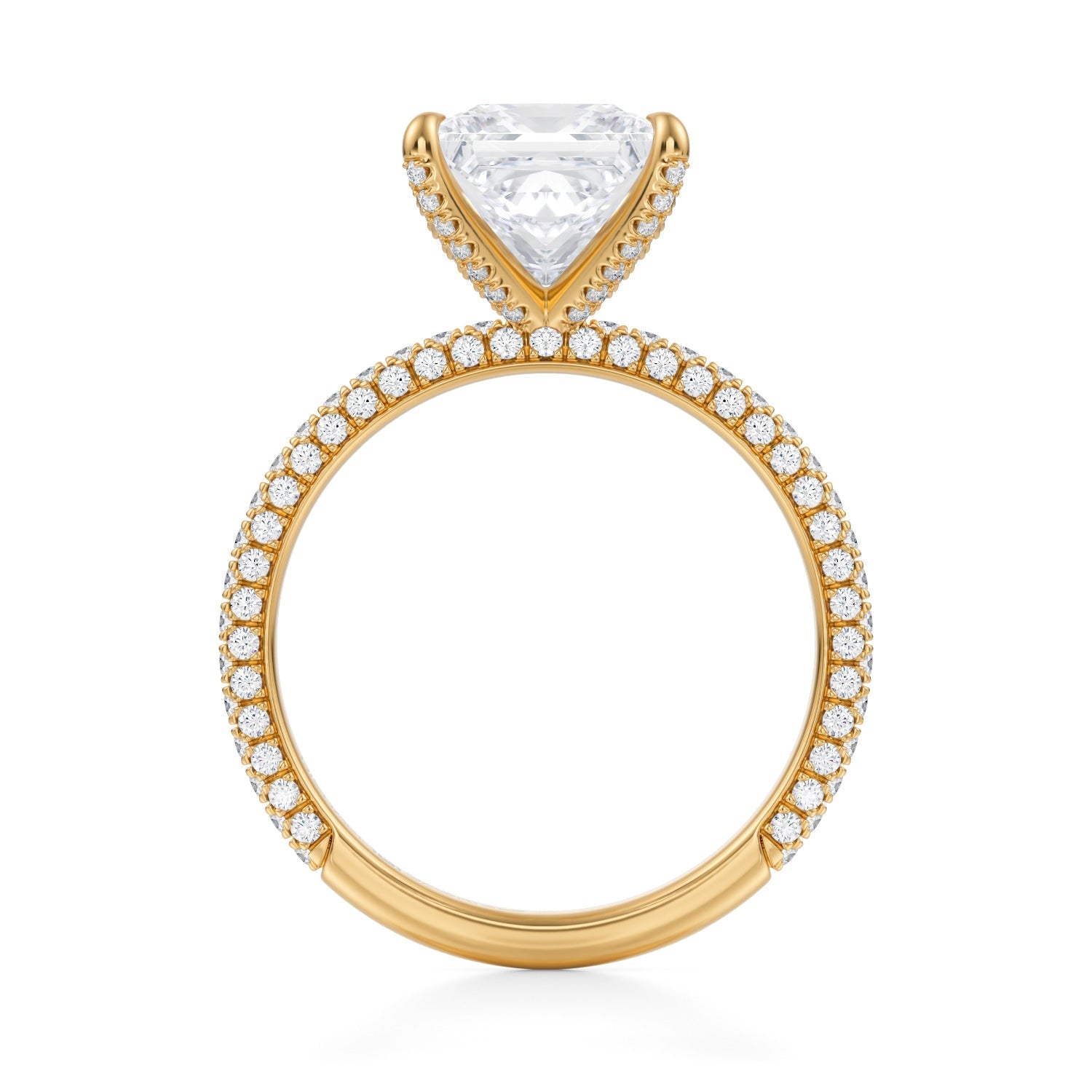 Princess Halo With Cathedral Trio Pave Ring (1.40 Carat D-VVS2) - Michael Gabriels