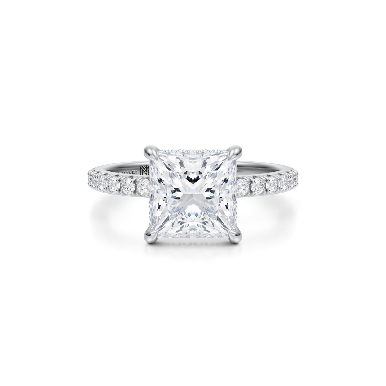 Princess Invisible Halo With Pave Ring (1.00 Carat G-VVS2) - Michael Gabriels