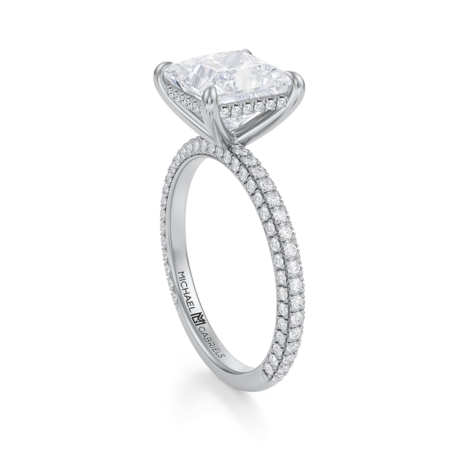 Princess Invisible Halo With Trio Pave Ring (1.20 Carat E-VVS2) - Michael Gabriels