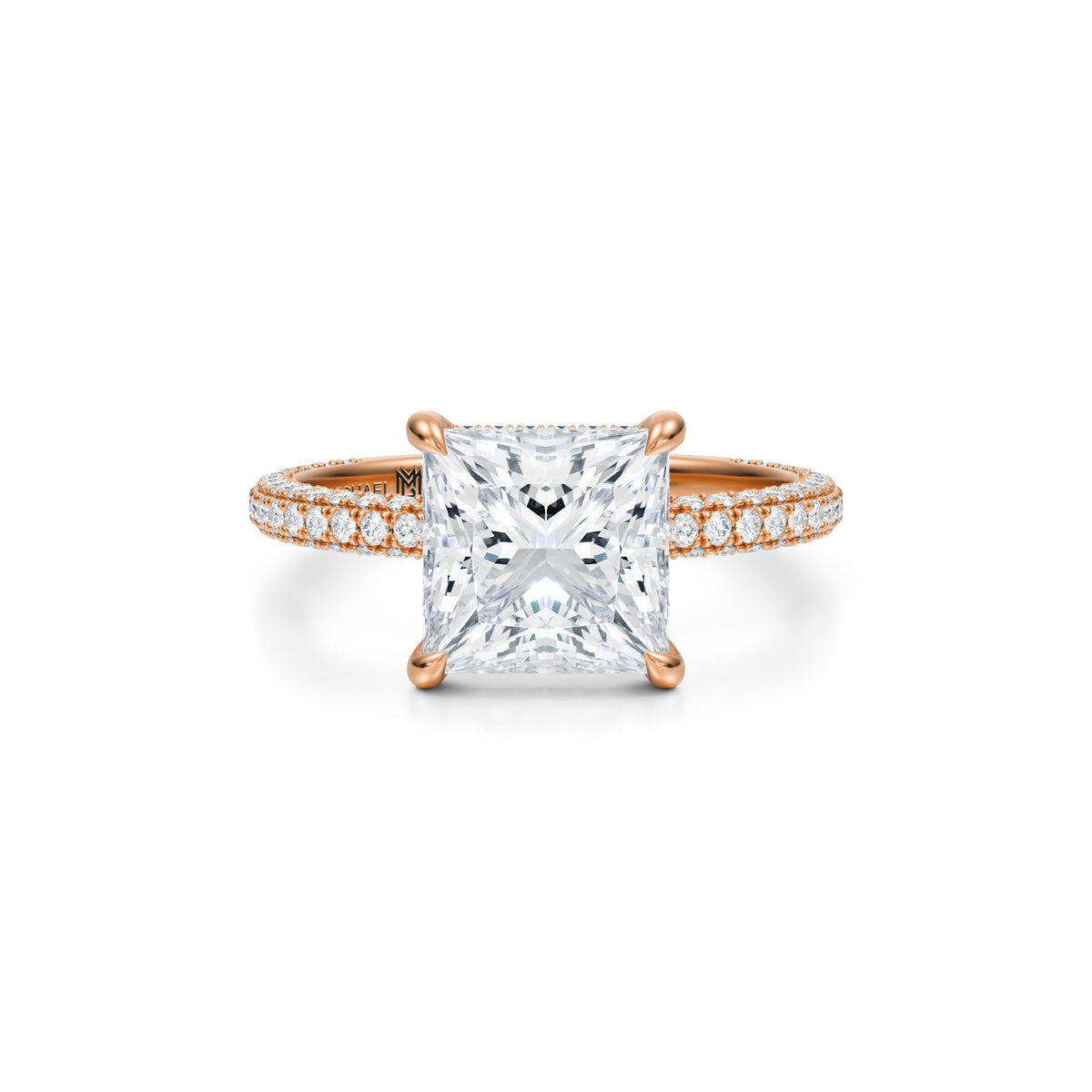 Princess Invisible Halo With Trio Pave Ring (3.00 Carat G-VVS2) - Michael Gabriels
